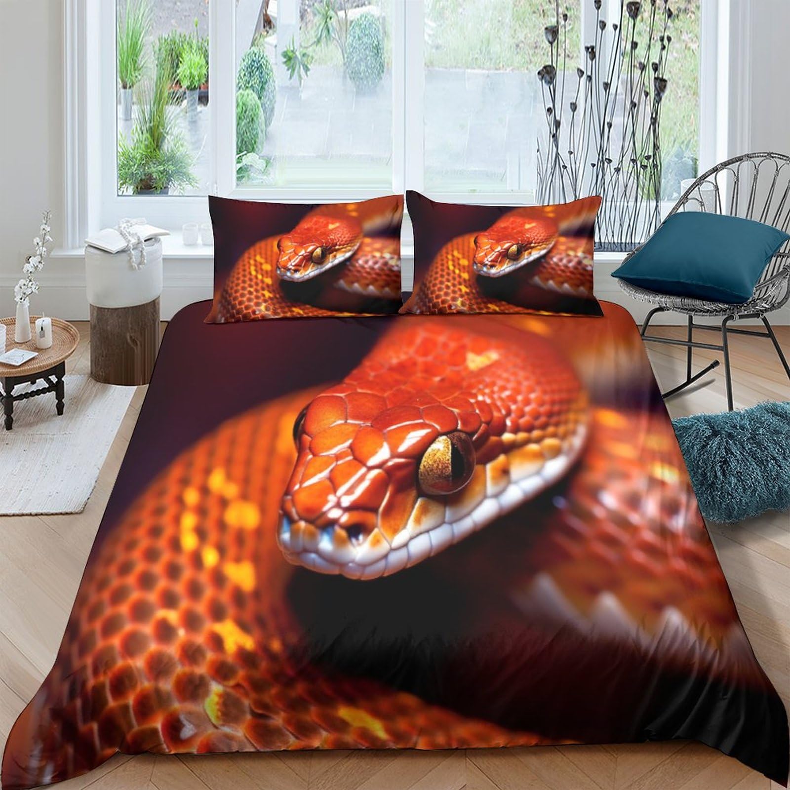 Housse de couette 3D imprimé serpent linge de lit zippé pour enfant