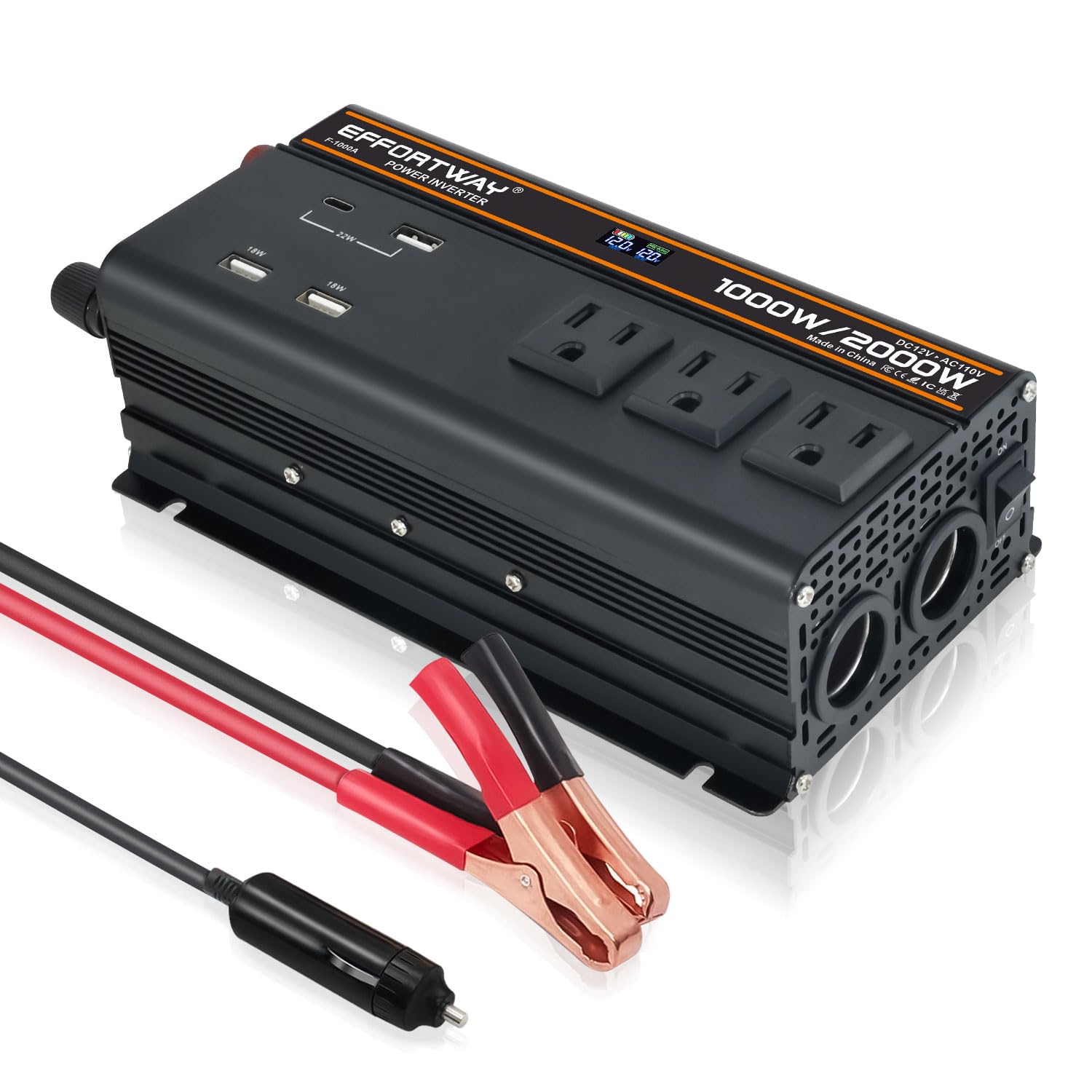 Photo 1 of 1000 watt Power Inverter for Vehicles 12V to 110V/120V Converter 2000 watt Peak with 3 AC Out, 3 USB,Type-C Charger,and Cigarette Lighter Ports for Smartphones Laptops Tablets