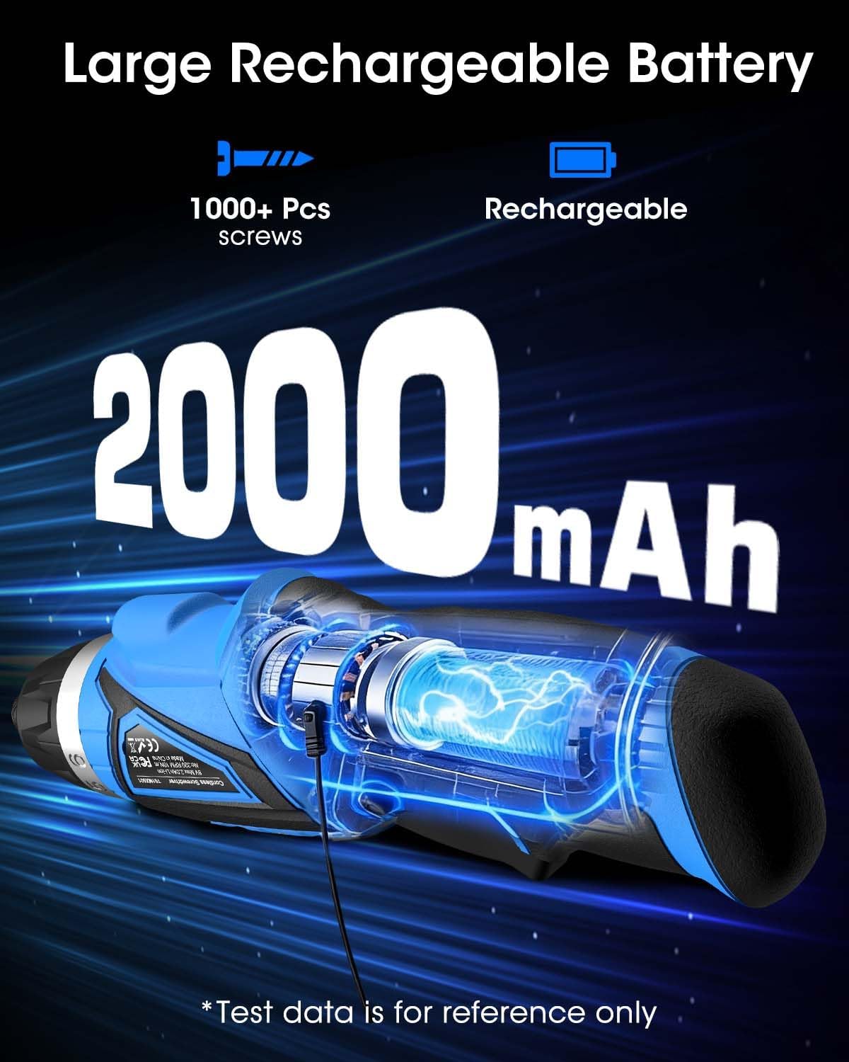 8V Cordless Screwdriver,6+1 Torque Max 10N·m Electric Power Screwdriver with 47 Accessories,180°Pivoting Handle, 2000mAh Rechargeable Screw Gun&Bit Set with LED Light, Flexible Shaft,for Home,Office - Image 6