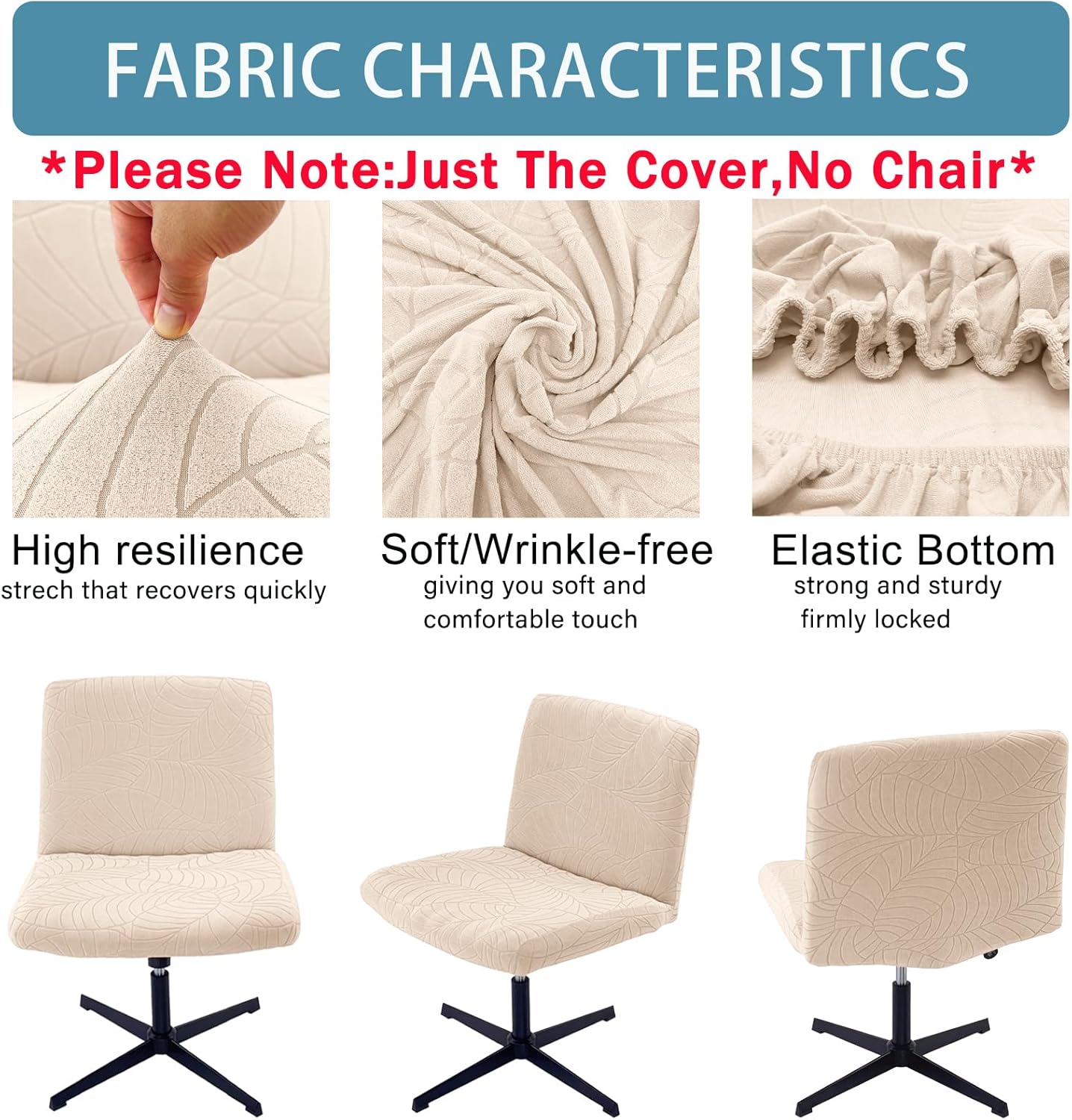 Criss Cross Chair Cover,100% Waterproof Armless Chair Slipcover, Office Desk Chair Covers,Mid Back Wide Seat Elastic Vanity Chair Cover (Geige,Just The Cover,No Chairs)