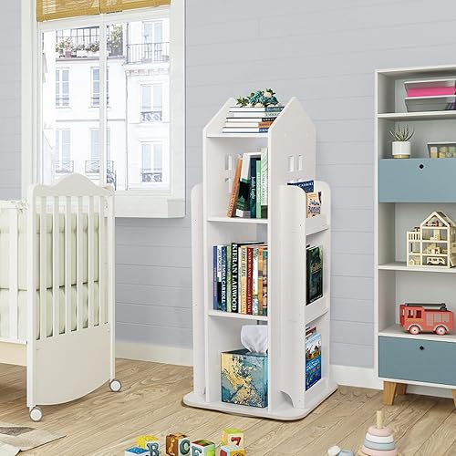 Miniatura 8 de foriy Estantería giratoria para niños estante giratorio de 3 niveles para niños estante de almacenamiento de 360 para habitación color blanco 1614 x