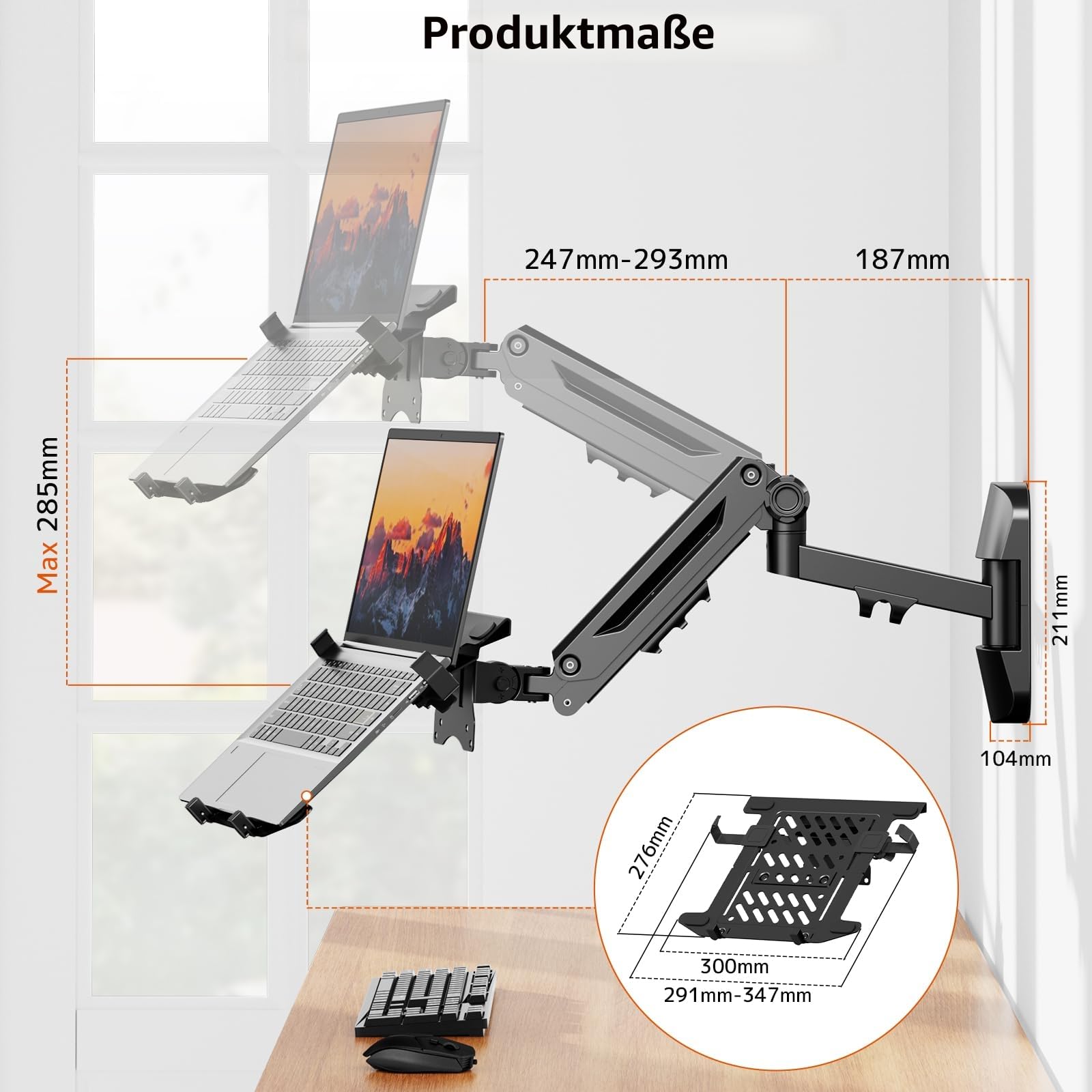 PUTORSEN Laptop Wandhalterung für 10-18 Zoll Notebook oder Bildschirm up to 40 Zoll, hält 1-12 kg, voll beweglich verstellbar Laptop Halterung