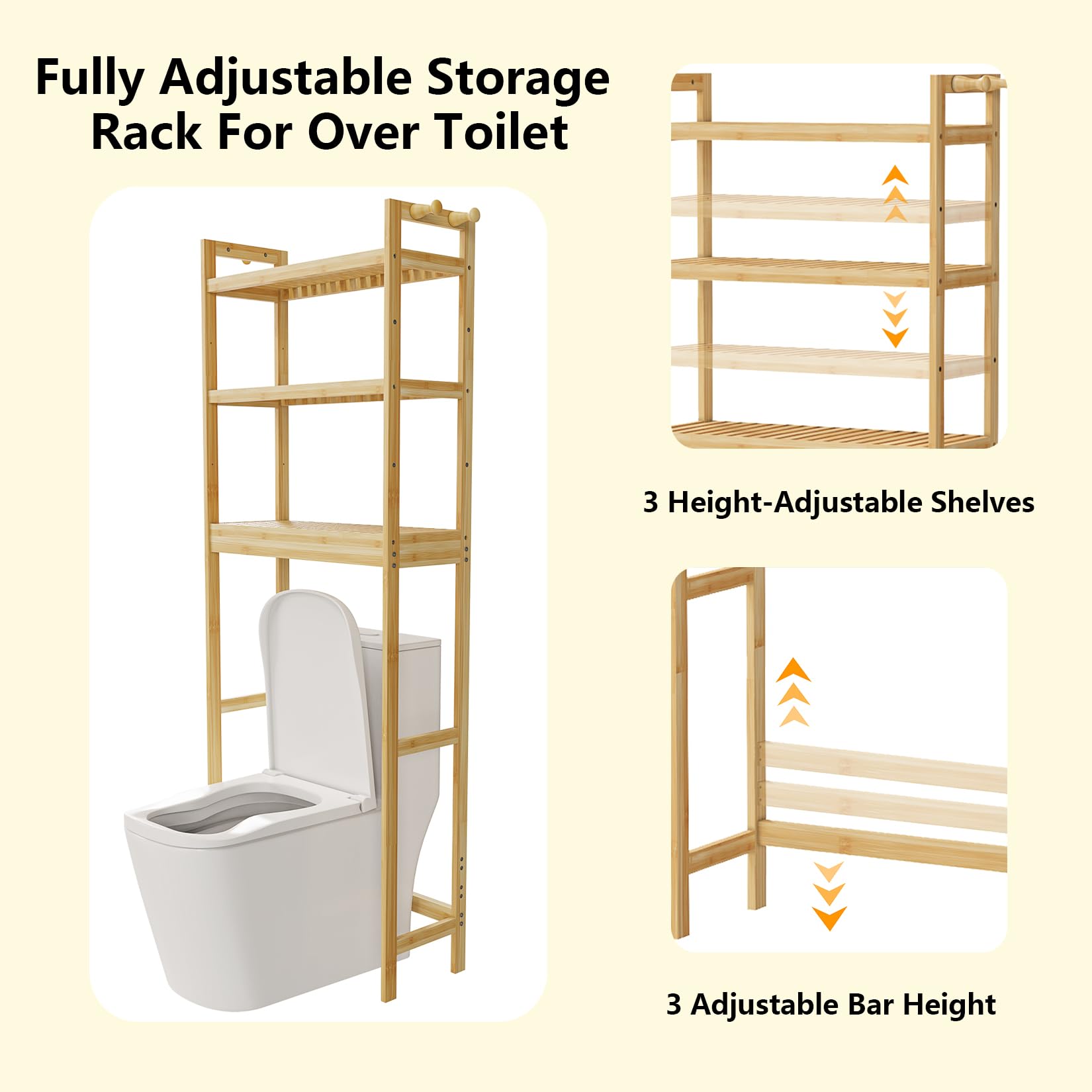 unho Scaffale Mensola per Lavatrice: Bagno Mobile Sopra WC in Bambù Portaoggetti Ripiani Regolabili Salvaspazio Scaffalatura per Lavatrice 63x26x170 cm