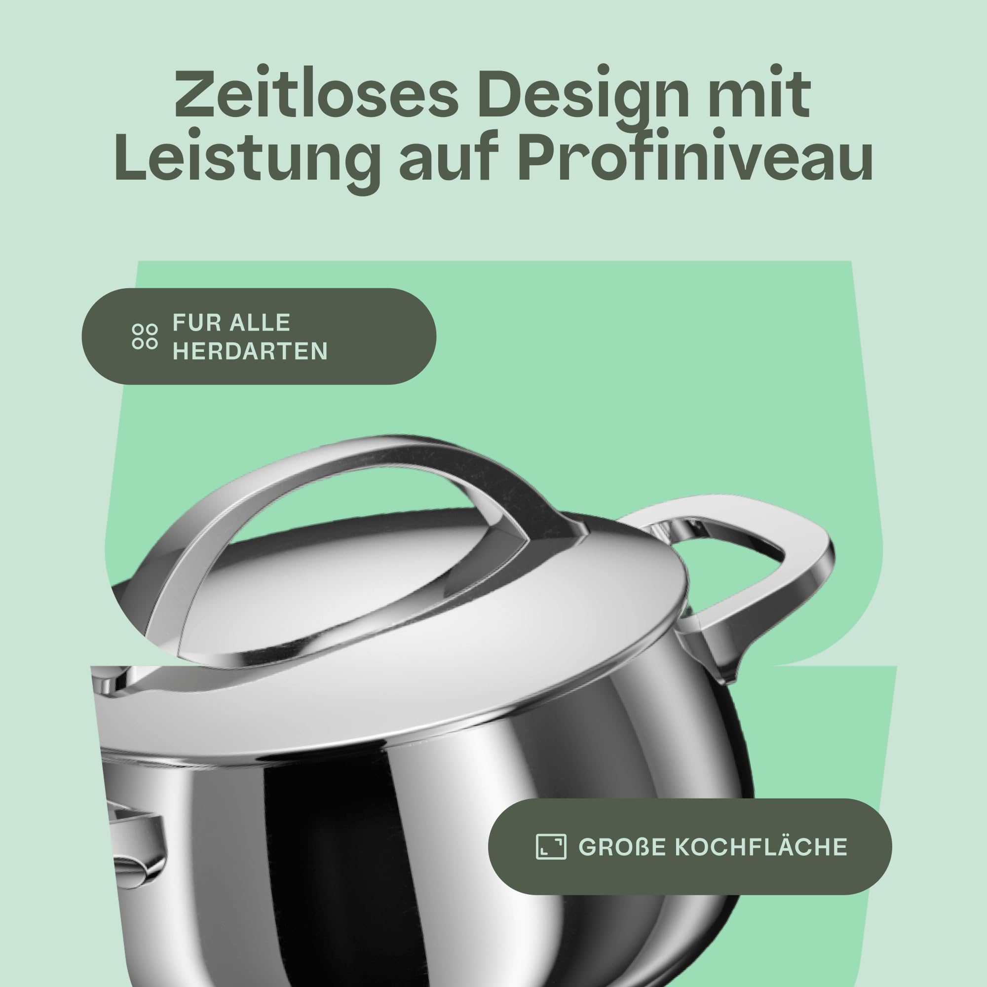 BergHOFF Home Kochtopf klein (18cm)– Edelstahl Topf mit Deckel – Kochtopf für alle Herdarten inkl. Induktion – Schmortopf - spülmaschinengeeignet & Ofenfest