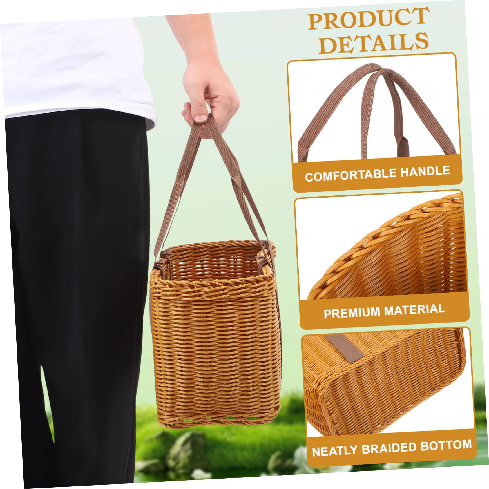 Cesto Intrecciato Marrone in Pp Robusto e Pratico, Portaoggetti da Cucina e Frutta, Contenitore Portatile per Banchetto e Picnic