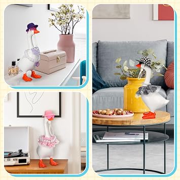 Desk Mini Goose Key Holder 7 Inch with 6 Set Outfits, Desk Goose Clothes for Cute Desktop Resin Porch Goose Magnetic Statue, Tool Holder Home Decoration, Bedroom Decor Housewarming Gift