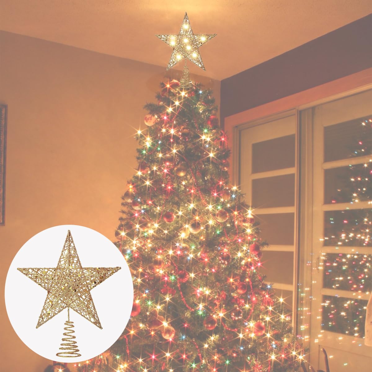 Estrella Brillante para el árbol, Estrella Dorada para el árbol de Navidad, Estrellas Brillantes para el árbol, Árbol de Navidad Estrella, para la decoración del árbol de Navidad, Oro