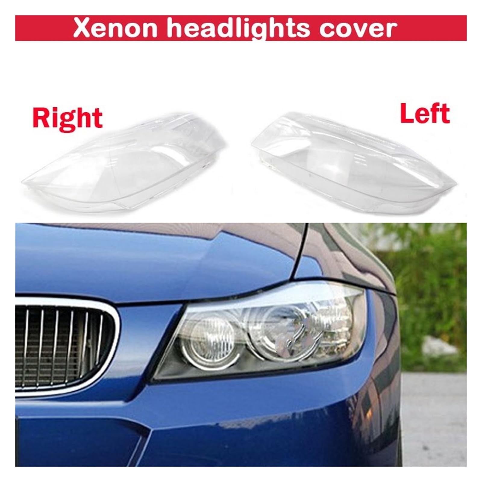 Pair Of Clear Lens Covers For BMW 3 Series E90/E91 Xenon Headlights (2005-2012)