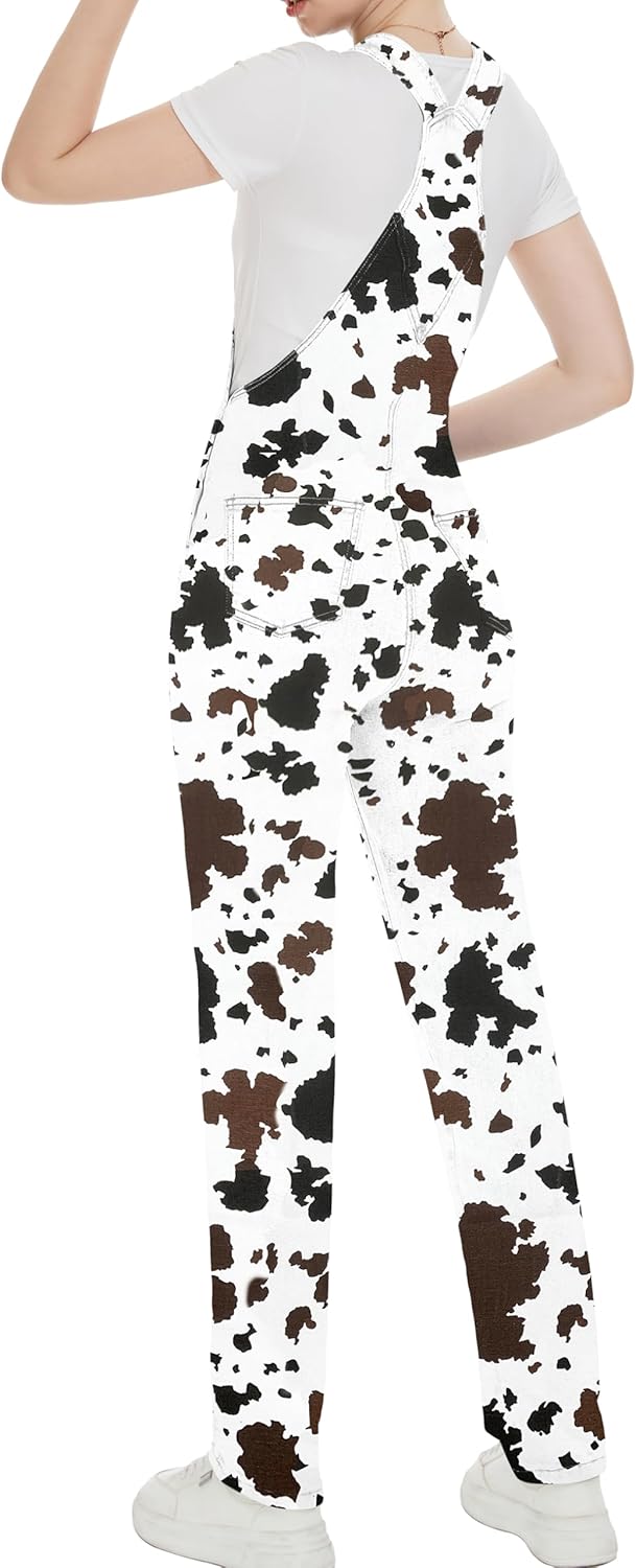 Cow Print Overalls for Women Fashion Animal Pants Cute Jumpsuits Bibs Coveralls