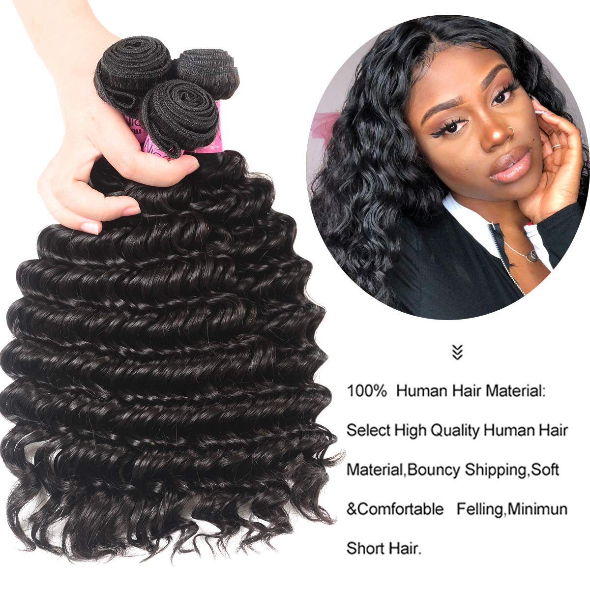 Amazon.com : UNICE Deep Wave Human Hair Weave 1 Bundle 20  display picture 3