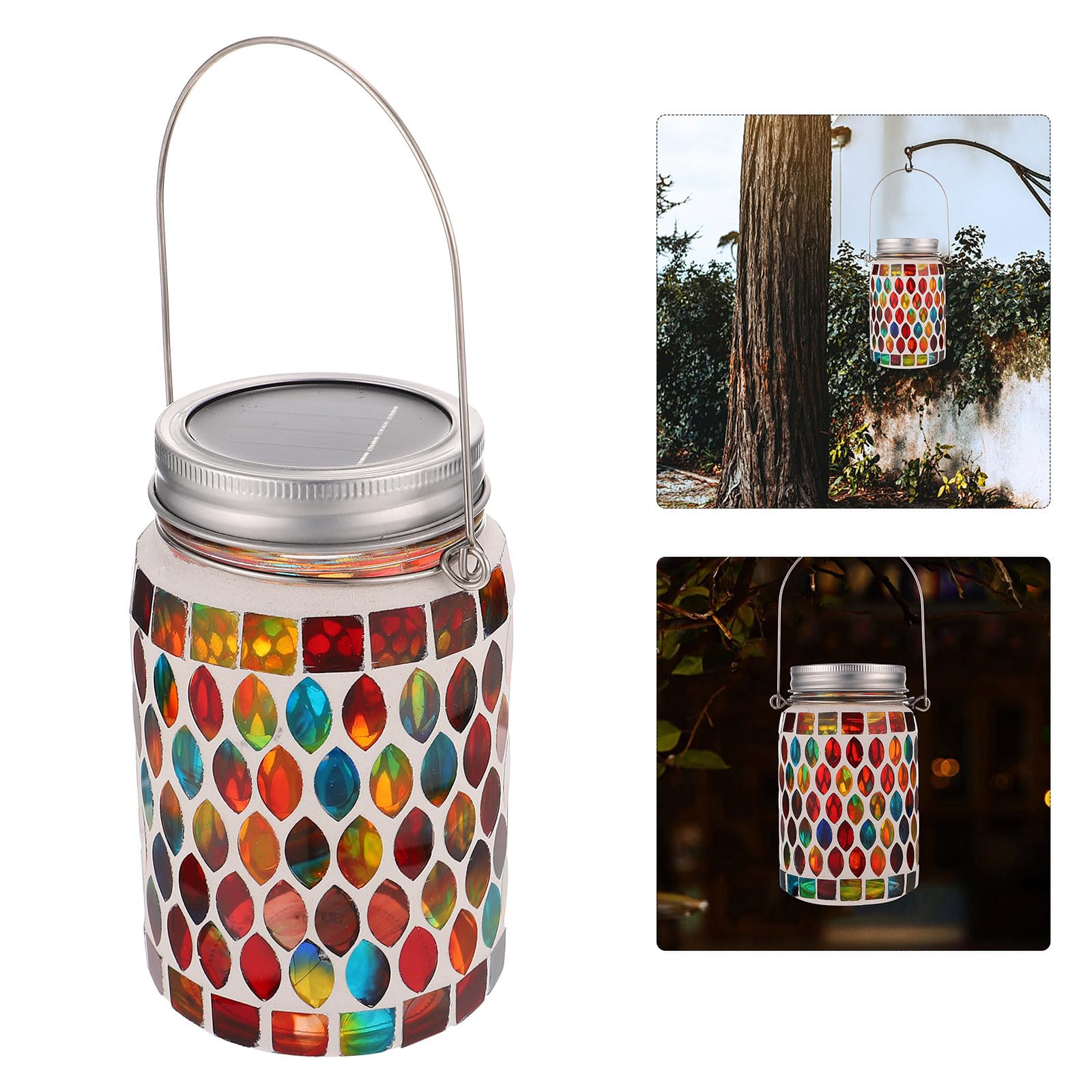 Beavorty Solar Außenleuchte mit Mosaikglas Solar Tischlaterne für Gartenbeleuchtung Bunte Solarlampe für Außenbereich und Romantische Gartendekoration