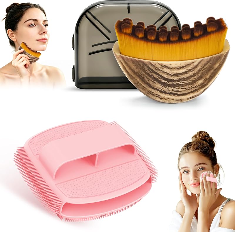 GEENOA Kit com Escova Facial de Silicone e Escova de Contorno, Rosa