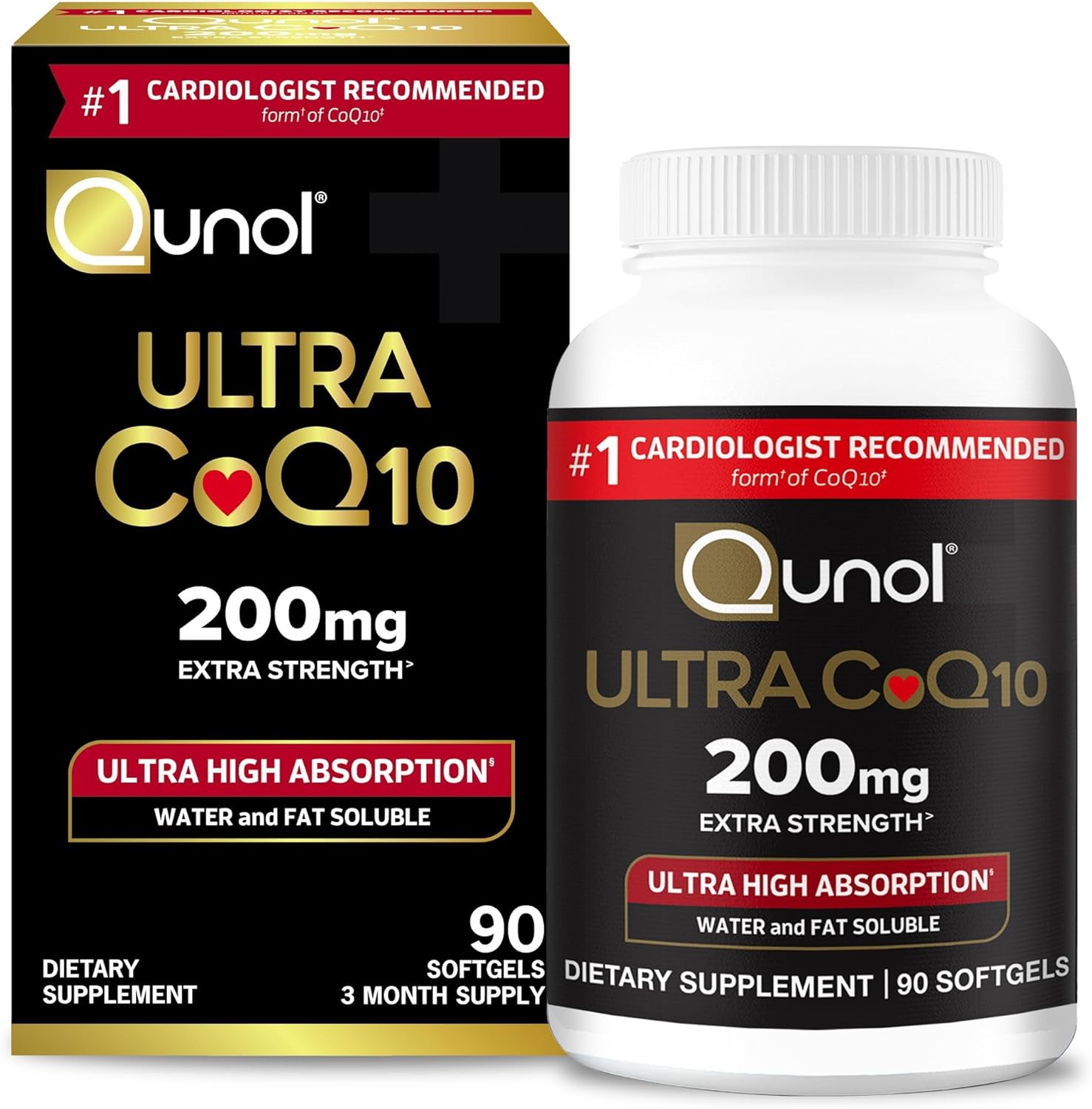 Ultra CoQ10 200mg 90 Softgels - High Absorption Coenzyme Q10 Supplement, Supports Heart Health & Energy Production, Antioxidant Protection(Pack of 1)