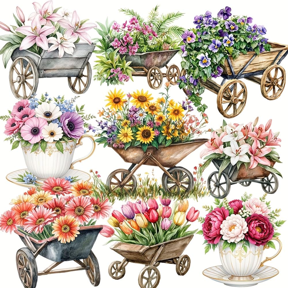 Set of 40 Vintage Stickers Featuring Flowers, Designed for