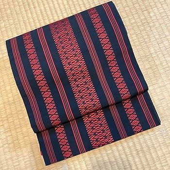 Amazon.co.jp: 博多献上柄(縞柄) 博多帯 名古屋帯 赤黒 正絹
