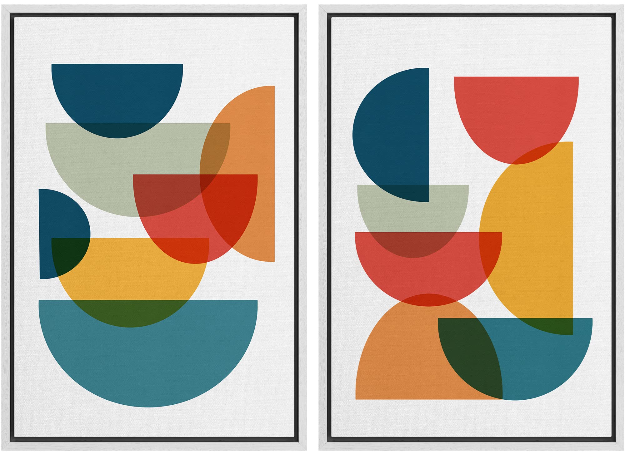 MUDECOR Framed Wall Art Print Set Mid-Century Style Multicolor Semi-Circle Collage Abstract Shapes Illustrations Modern Minimalist Chic for Living