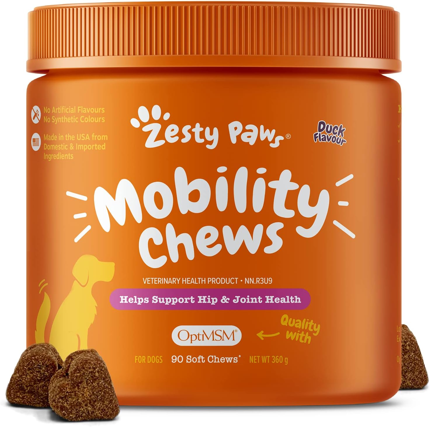 Zesty Paws Glucosamine for Dogs Mobility Chews – Premium Hip and Joint Supplement for Dogs with Glucosamine Chondroitin MSM Supports Arthritis Pain Relief, Duck Flavour 90 Count