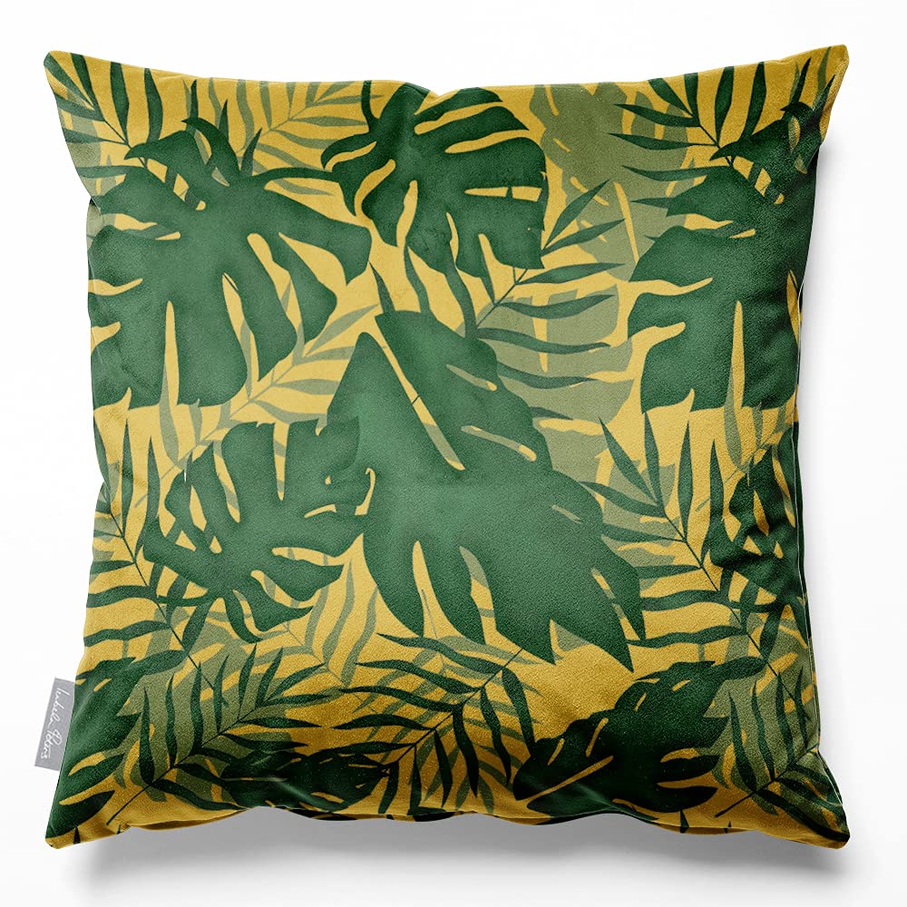 Izabela Peters Palm Leaf - Mustard Izabela Peters® Luxurious Designer Cushion - Eco-Friendly Velvet - So Soft Touch - Designed, Printed & Handmade In The Uk