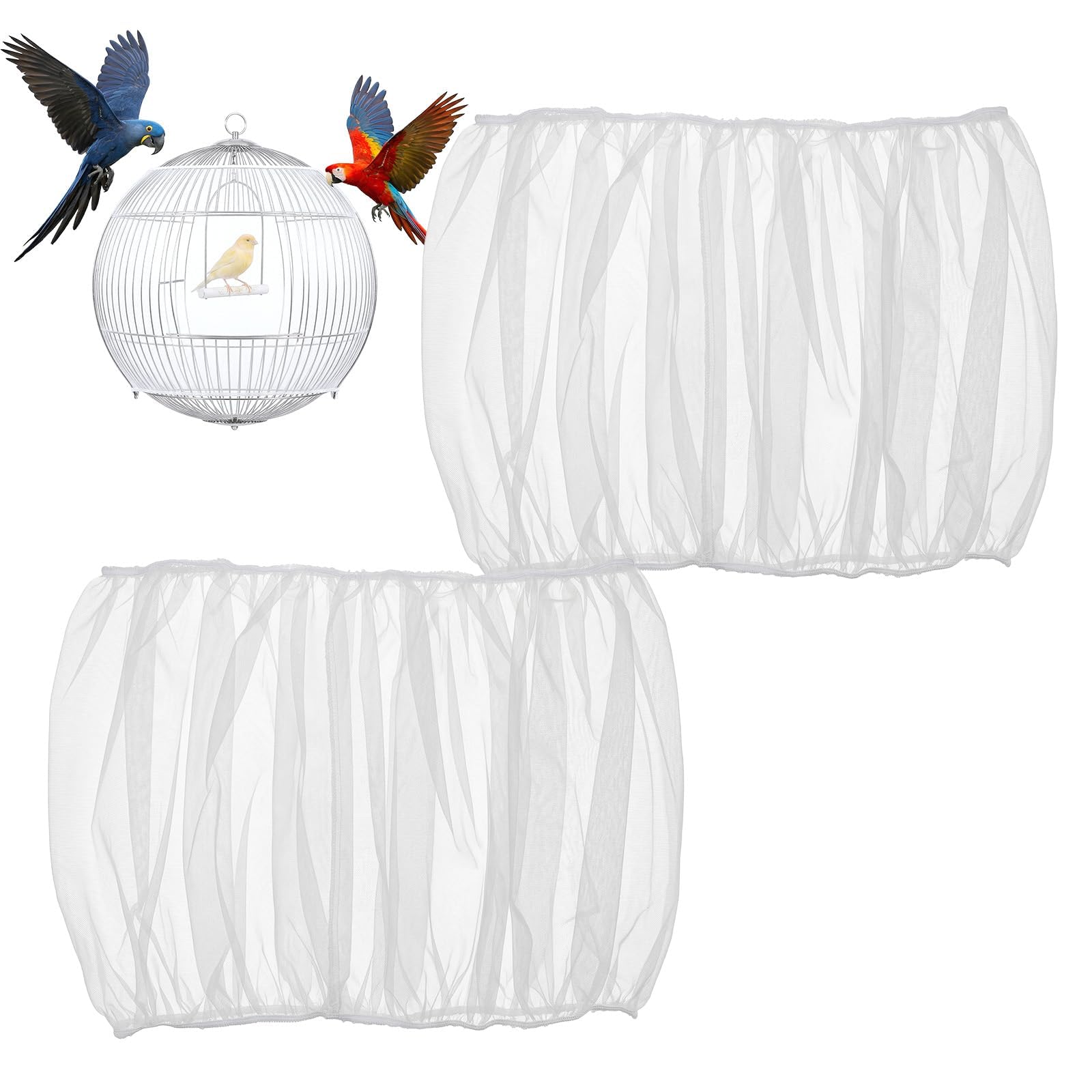 2 Piece Parrot Cage Large Bird Cage Net, Seed Scattering Prevention with Quick Installation, Set in White Color, 30 cm Height with 120-180 cm Circumference Adjustable Cover-image-41