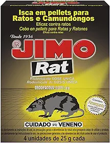 JIMO Rat Raticida Granulado Eficaz Contra Ratos e Camundongos Elimina a Ninhada Totalmente Seguro Estojo com 4 unidades 25g cada