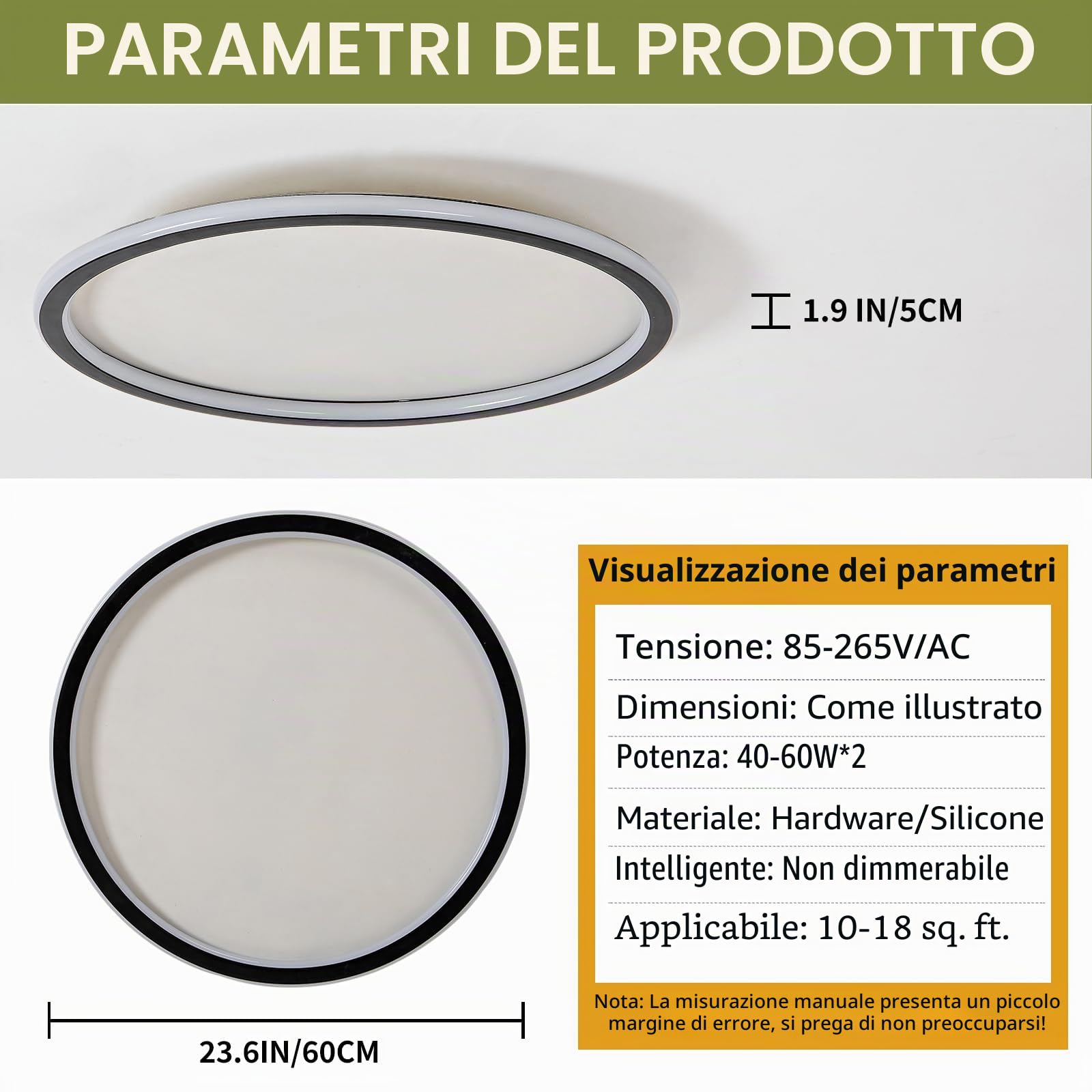Mikeru Plafoniera LED, diametro 60 cm, rotonda, moderna, 3000 K, luce bianca calda, colore nero, acrilico, per soggiorno, camera da letto, cucina, sala da pranzo, illuminazione a LED a risparmio