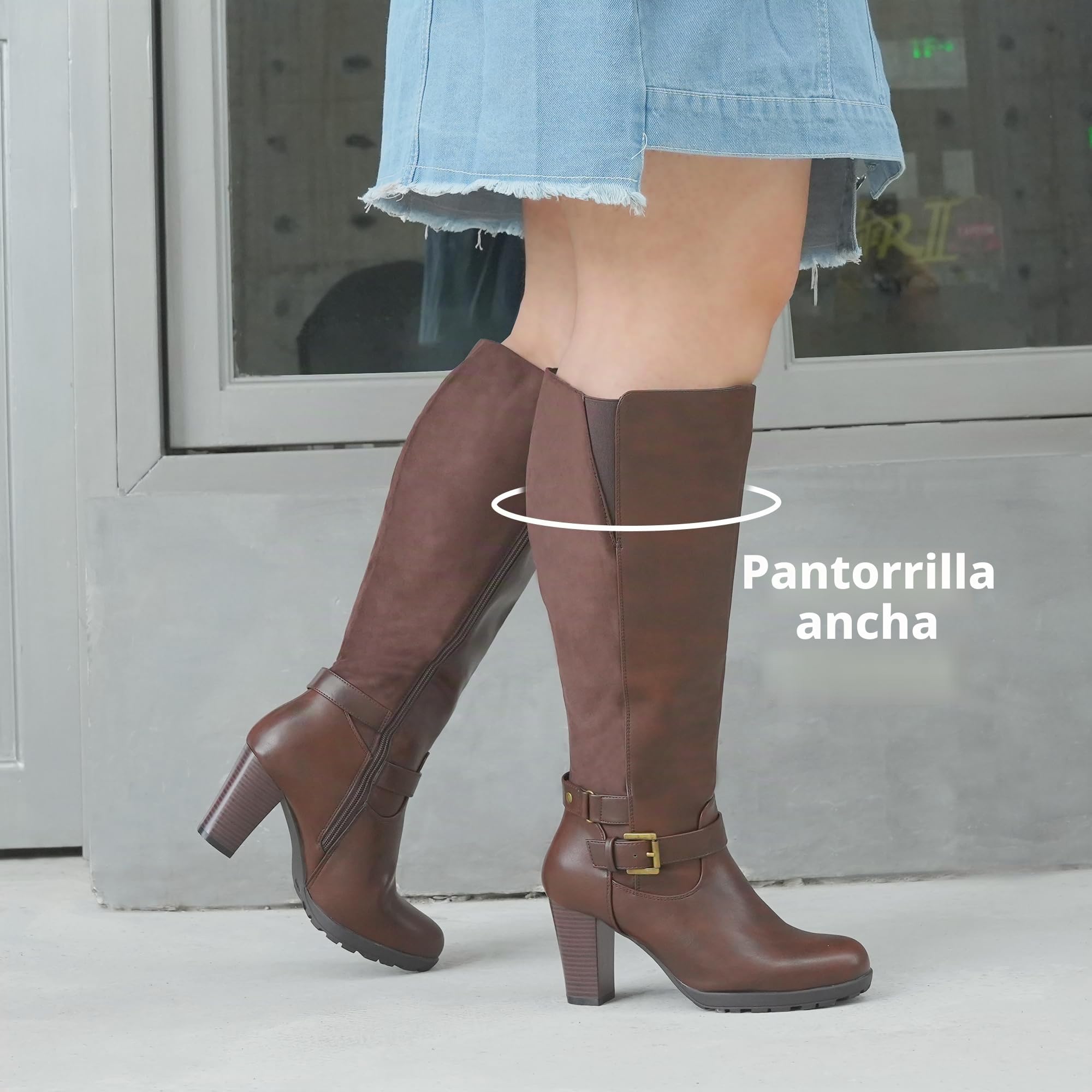 Botas de tacón alto con hebilla de tobillo para mujer, talla grande