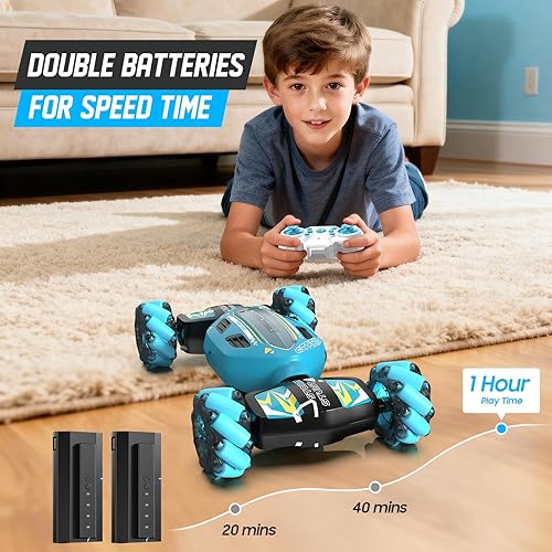 Miniatura 7 de Auto de acrobacias RC con detección de gestos para niños, juguete de regalo para niños, control remoto 4WD giratorio de 360, transformación