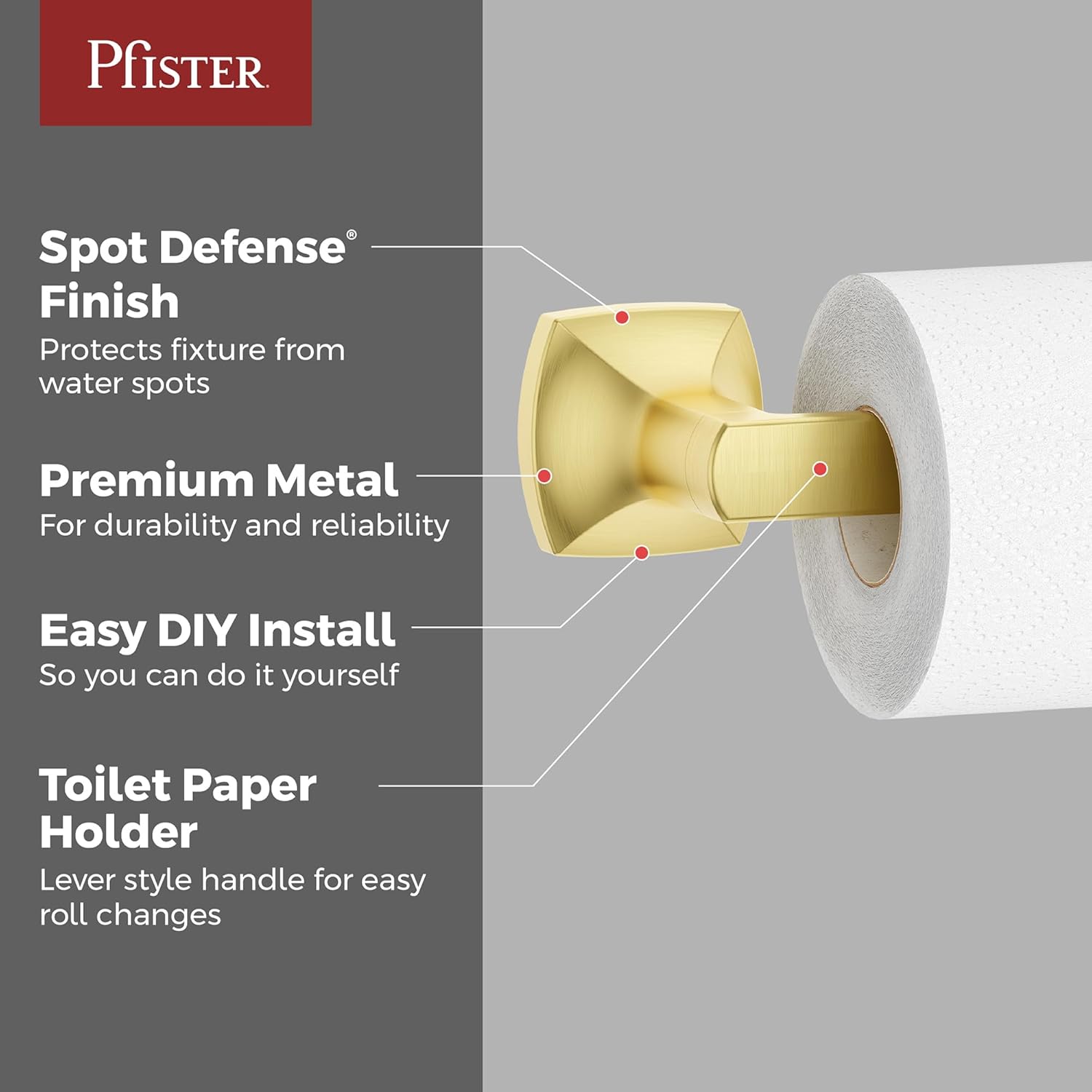 Pfister Vaneri Toilet Paper Holder, Bathroom Tissue Roll Holder, Wall-Mounted, Screw-in, Brushed Gold Finish, BPHVRI0BG