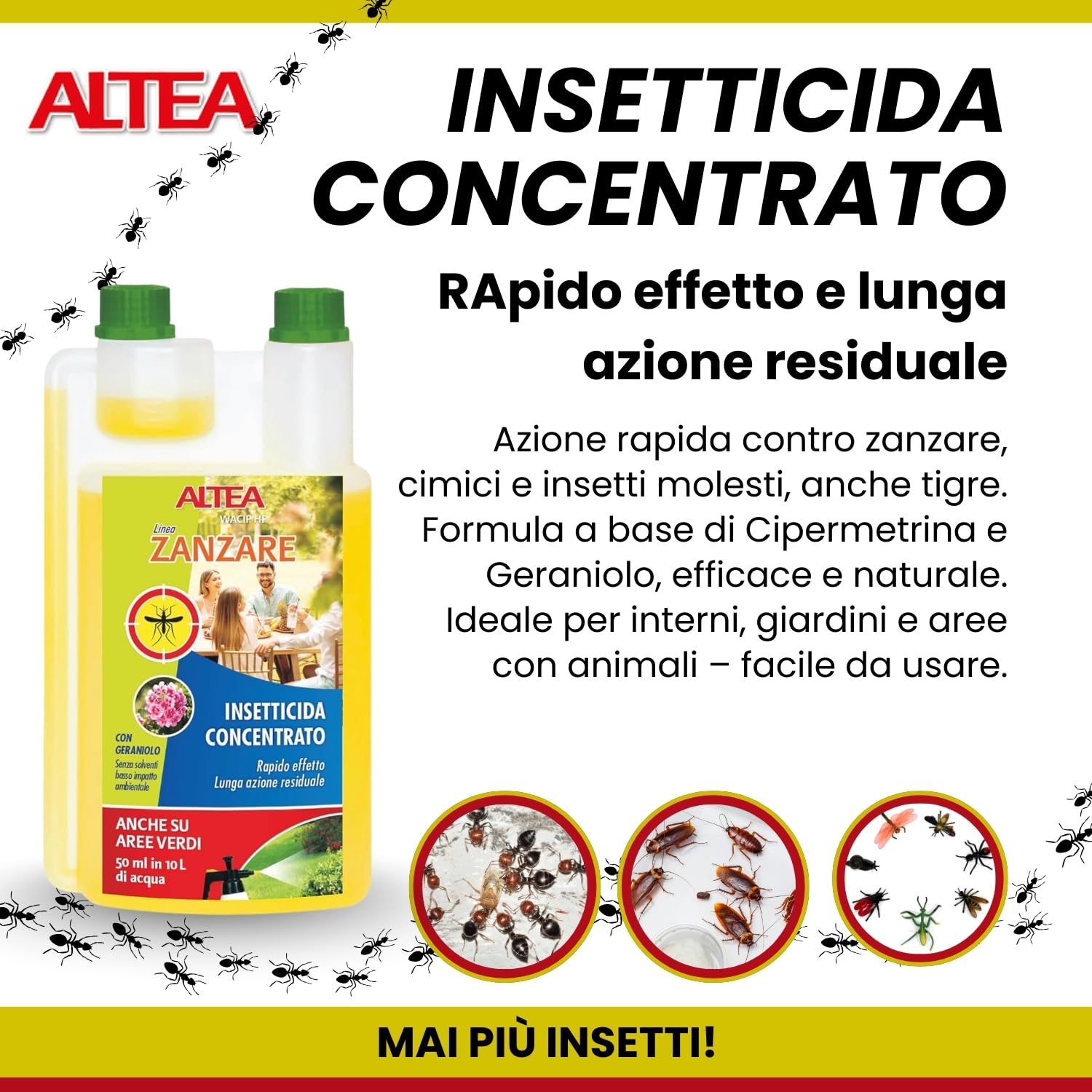 Tenokit Insetticida Zanzare Professionale Concentrato - Disinfestazione Blatte Acaricida Per Interno Ed Esterno - Antiformiche Effetto Prolungato - Flacone Da 1 L