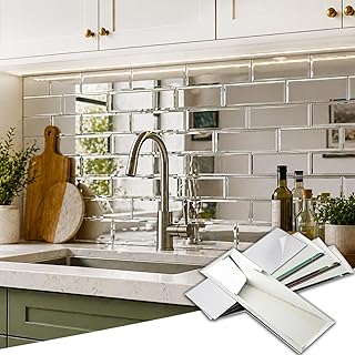 Diflart Peel and Stick Mirror Backsplash Tiles, Silver, 3x10 Inch, 5 Sq.ft