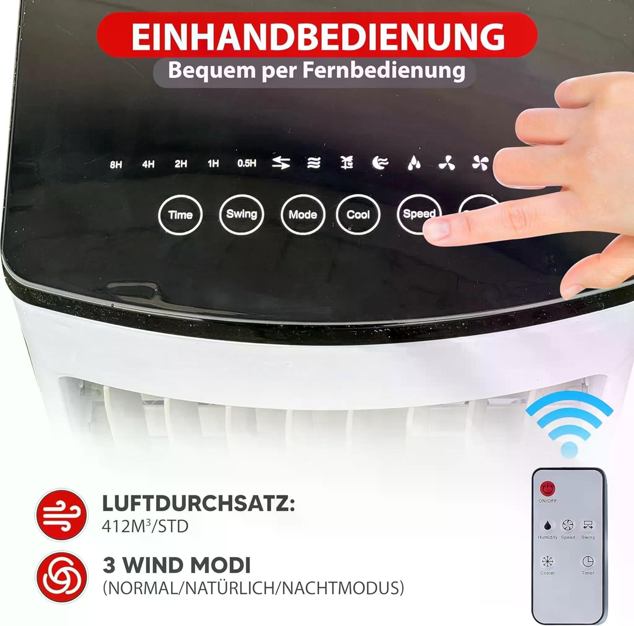 JUNG LIFEAIR Mobile Klimaanlage ohne Abluftschlauch, 3in1 Klimagerät mobil Luftreiniger Luftbefeuchter Wasserkühlung, bis 20 m², 15,5 Std Timer | Luftreiniger Luftbefeuchter Wasserkühlung, bis 20 m², 15,5 Std Timer