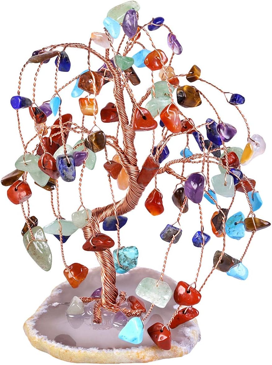 Nupuyai Colourful Crystal Tree for Home Fengshui Bonsai Money Tree Wealth and Good Luck Office Decor, Agate Slice Base