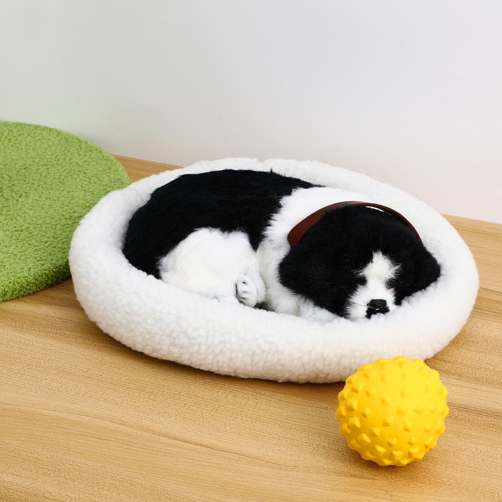 Kichvoe Cane di Peluche Realistico Addormentato Nero, Decorazione | Finitura in Lana Artificiale e Polietilene, Stile Vivace e Adorabile, per Natale e Halloween
