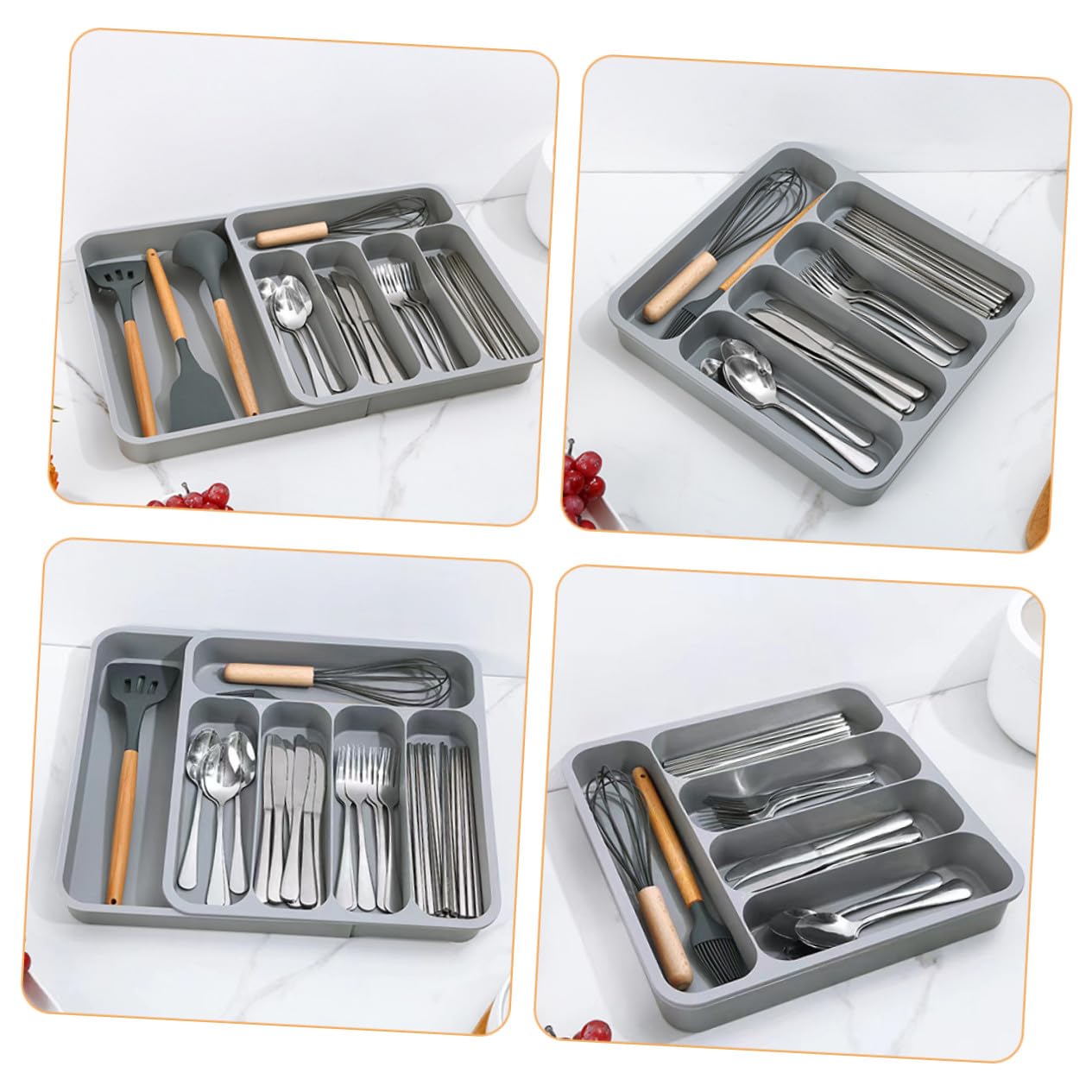 NUOBESTY Organizador de Cubiertos para Cajón de Cocina, PP Gris