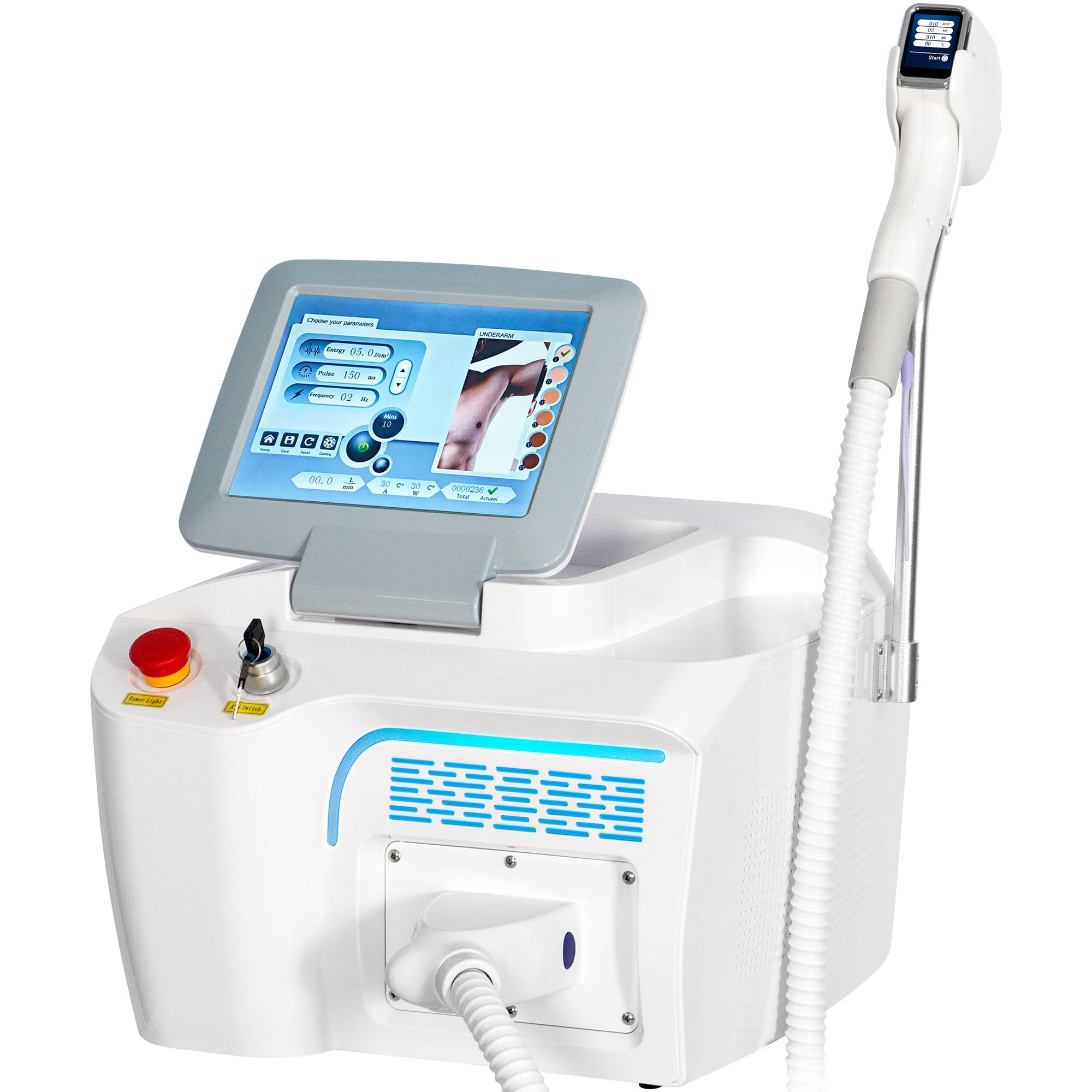 Dispositivo de depilación con diodo 808, depilación con enfriamiento y rejuvenecimiento de la piel, mango con pantalla LCD, apto para rostro, piernas y zona del bikini, uso doméstico/salón,blanco