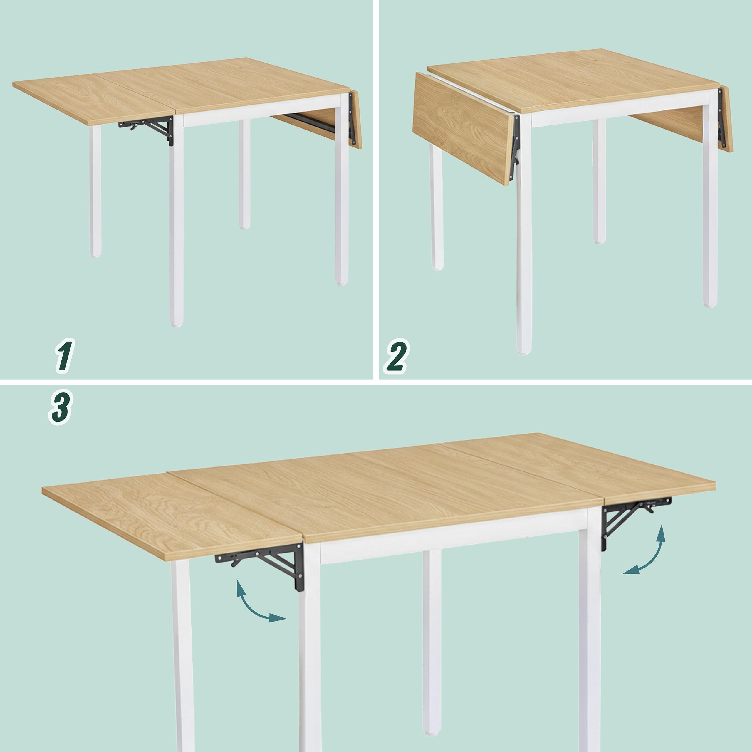 Relaxdays Tavolo da pranzo pieghevole, 2-4 persone HLP 76x120x78 cm, salvaspazio, cucina, MDF e metallo, naturale/bianco