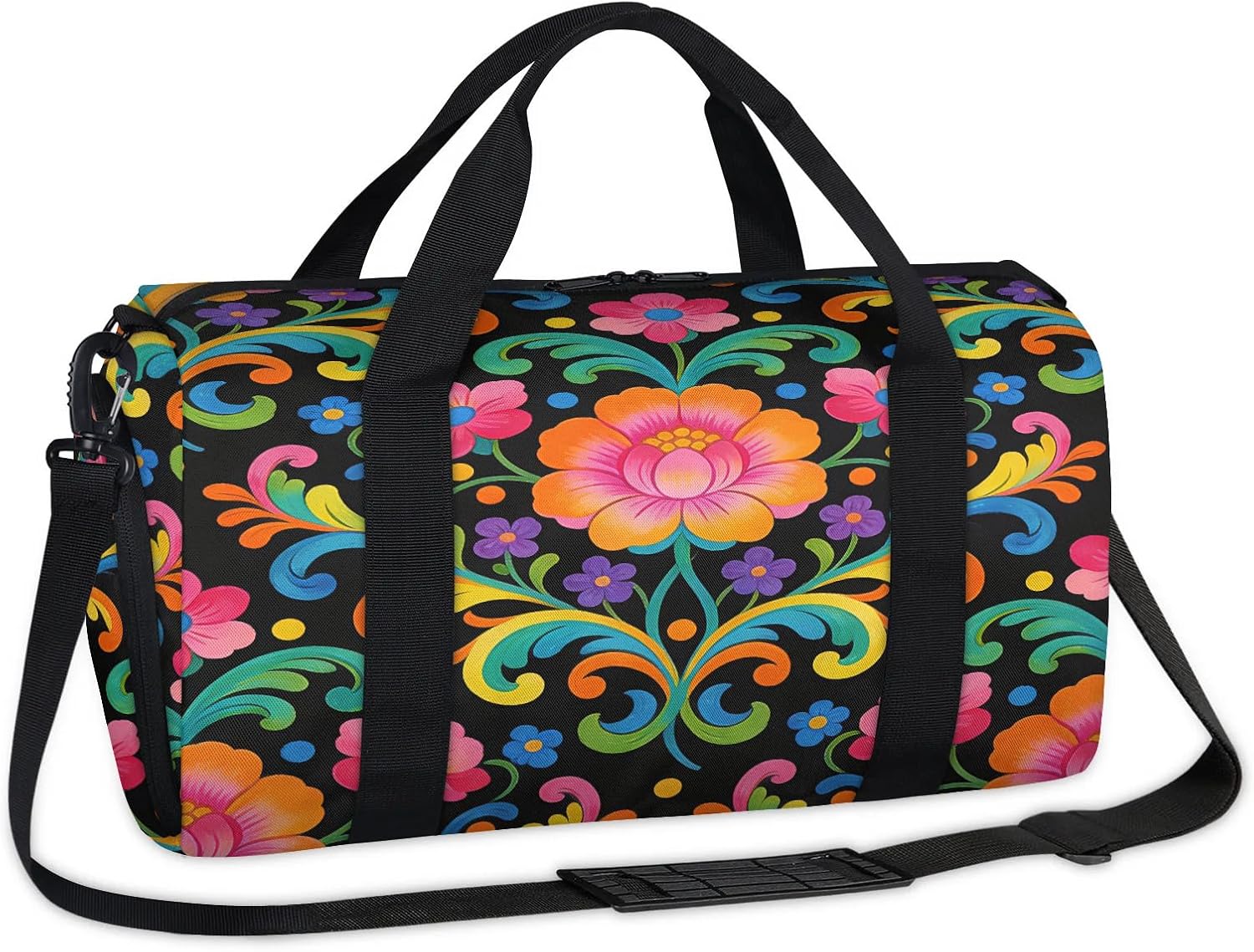 Decorative colored floral patterns Sports and fitness bag, multifunctional large capacity backpack - breathable shoe compartment,men's and women's travel training bags,adjustable shoulder straps.