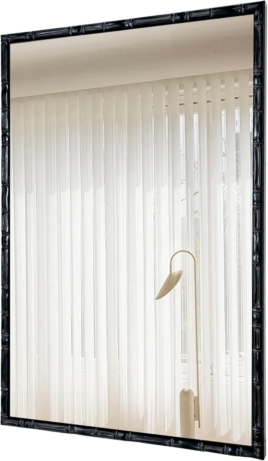 CULER Black Wall Mirror for Bathroom,Rectangle Rustic 24 x 36 inch Hanging Vanity Farmhouse Mirrors with Bamboo Design Frame for Living Room,Bedroom,Entryway