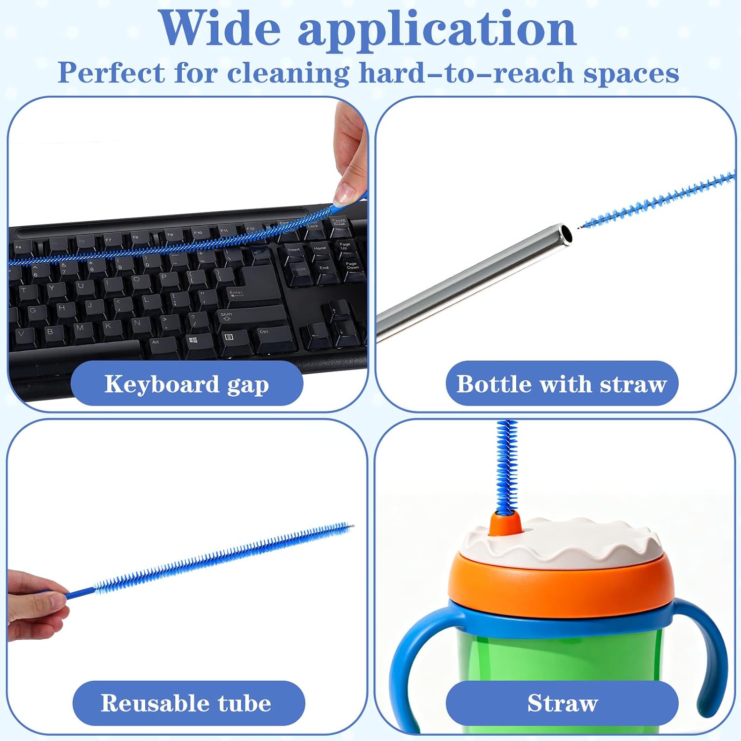 Ouligay 4PCS Straw Brushes for Cleaning Straws 12.4in Extra Long Straw Cleaner Brush with Handle Reusable Cleaning Brushes for Water Bottles Glass Metal Straws (0.31in+0.39in+0.47in)