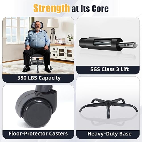 Miniatura 9 de Silla de oficina ergonómica  Silla de escritorio ejecutiva de malla con soporte lumbar dinámico de 3 zonas y reposacabezas ajustable 3D  Silla