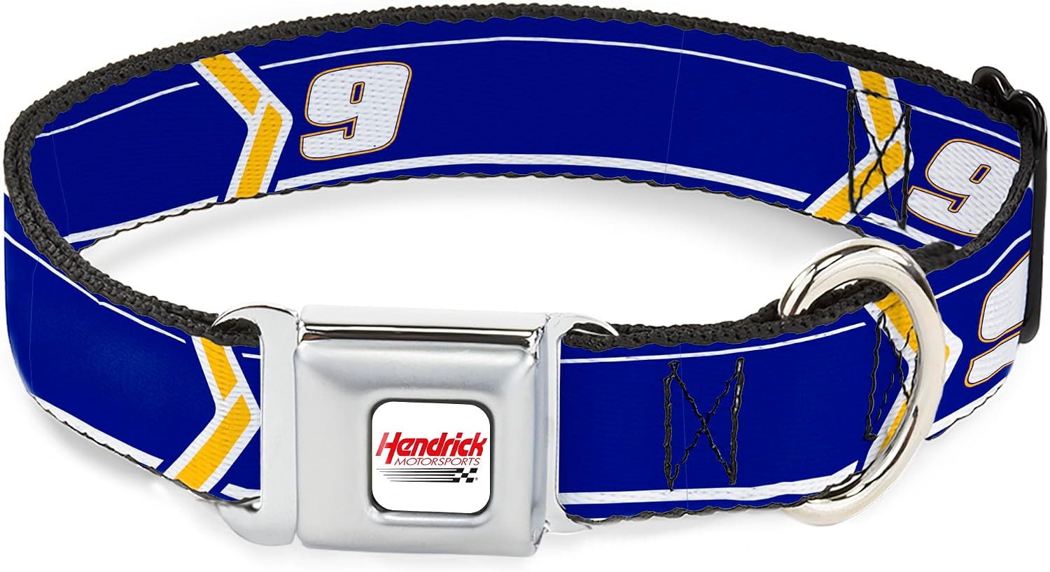 Hendrick Motorsports Pet Collar, Dog Collar Metal Seatbelt Buckle, HMS Car Scheme Blue Yellow White, 20 to 31 Inches 1.5 Inch Wide