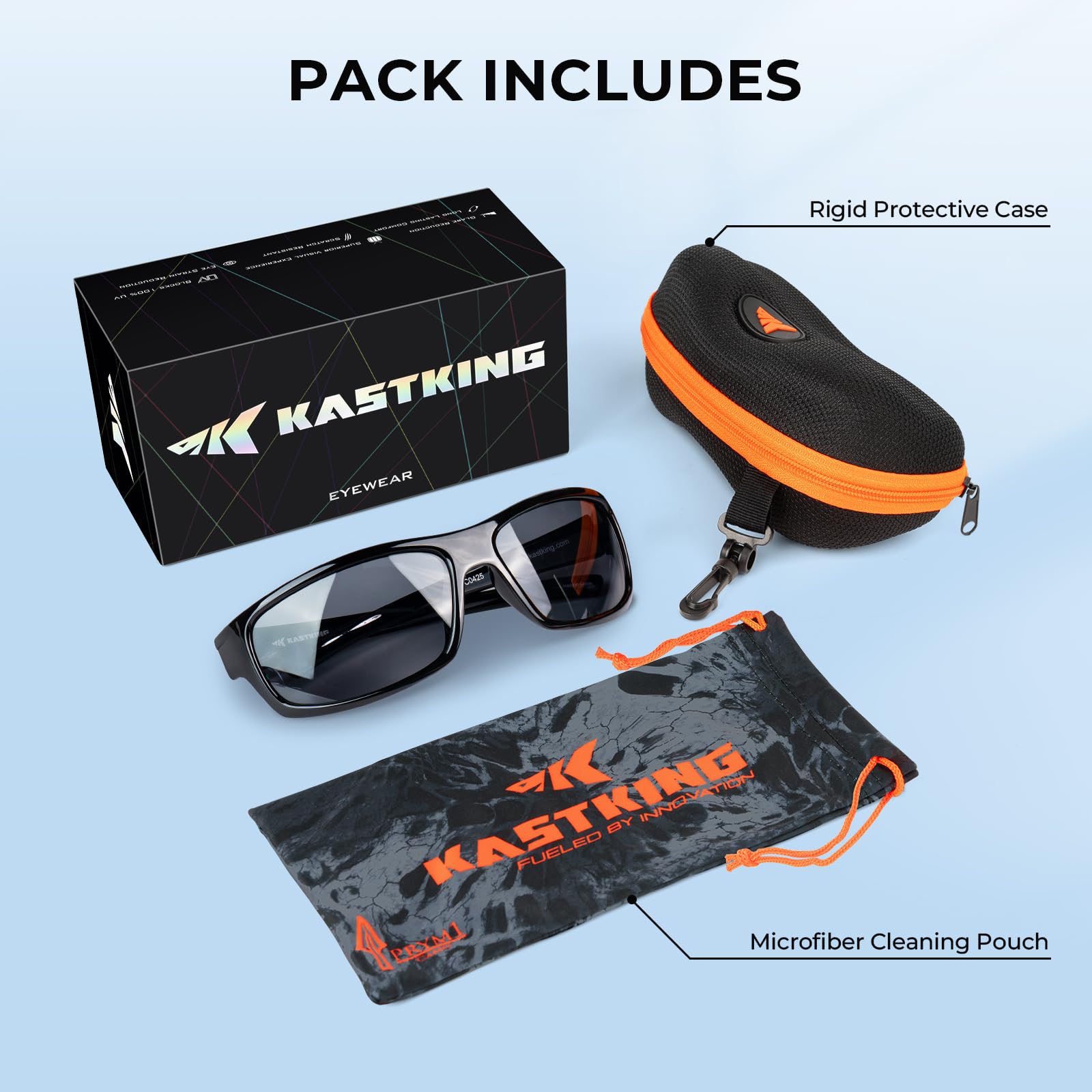 KastKing Kateel - Gafas de sol deportivas de envoltura completa, marco ligero de grilamida | Lentes TAC polarizadas de 7 capas de 1.0 mm; repelen el agua, el aceite y la sal; alta resistencia al impacto