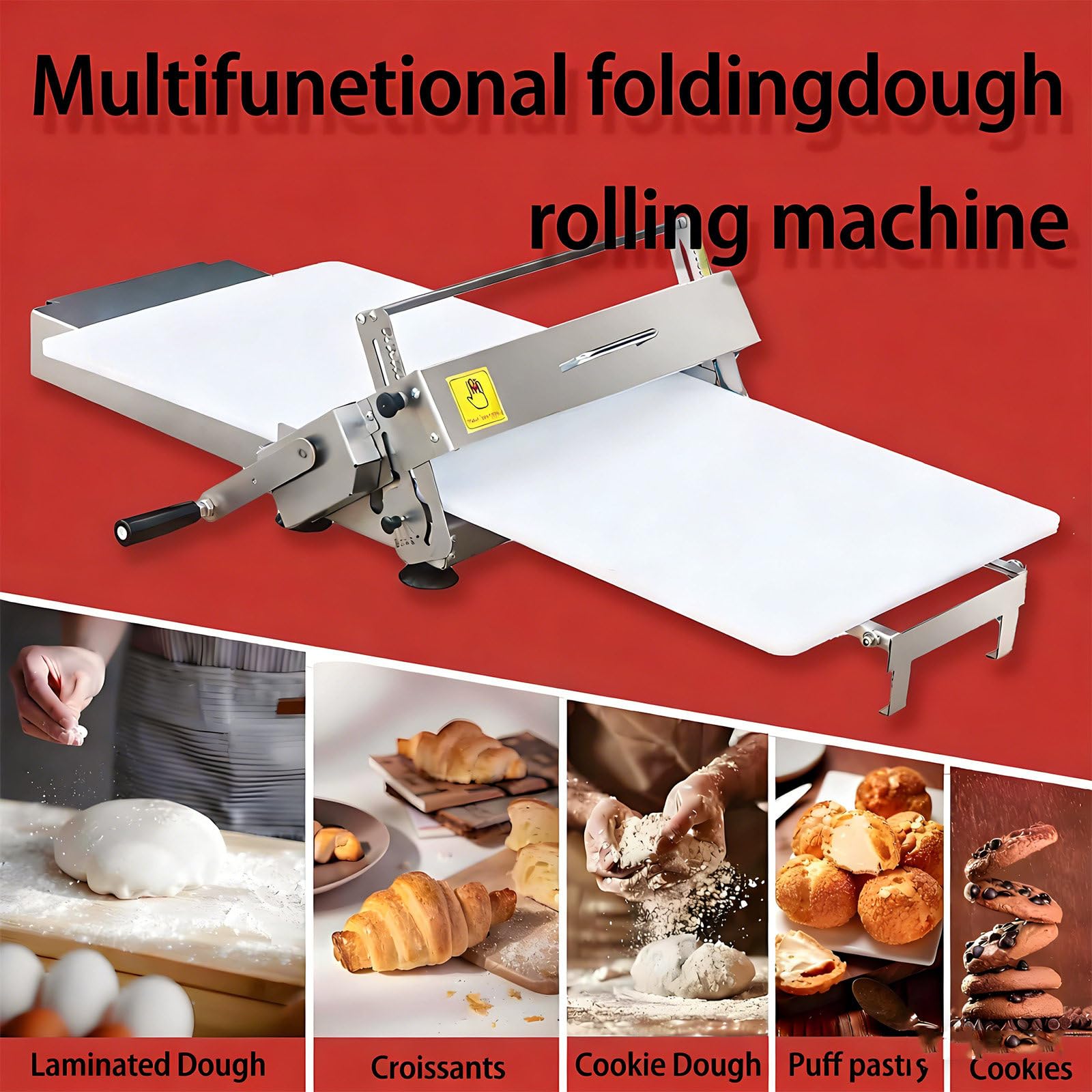 Máquina para Laminar Masa Plegable | Prensadora Manual para Masa de Hojaldre, Croissants y Pasteles | Ajuste de Grosor para Pasta y Pizza | Equipo de Panadería para Mostrador 90×40cm