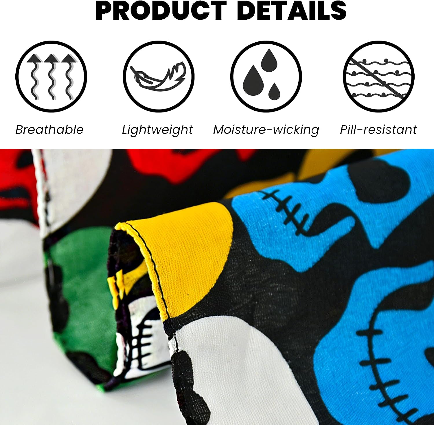 Bandanas For Men, Set of 18 22x22 Inch Large Skull Print Unisex Bandana Set image 3
