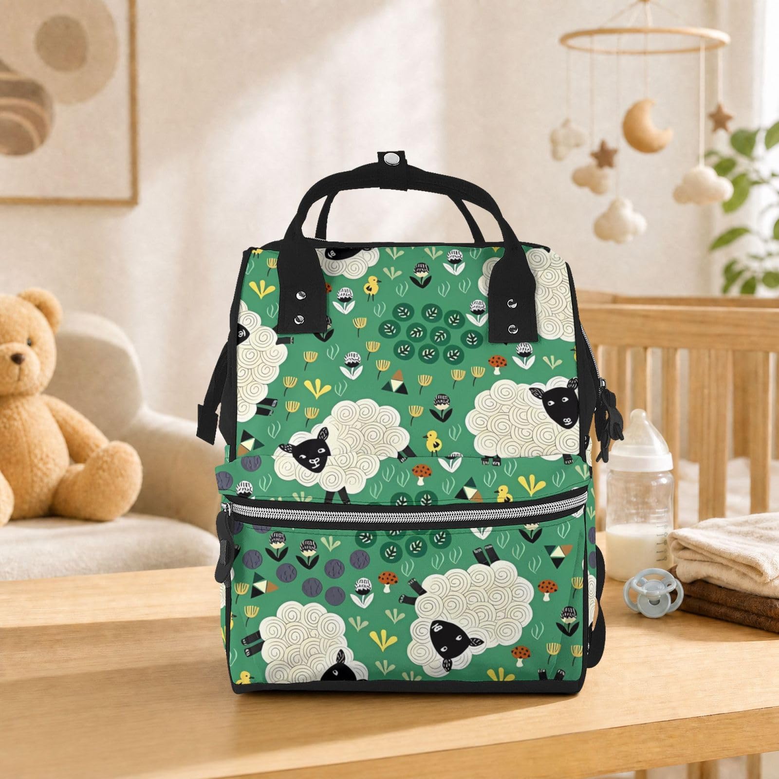Mochila para pañales de gran capacidad con estampado vintage de libélulas y libélulas, Linda oveja de dibujos animados, Talla única, Casual