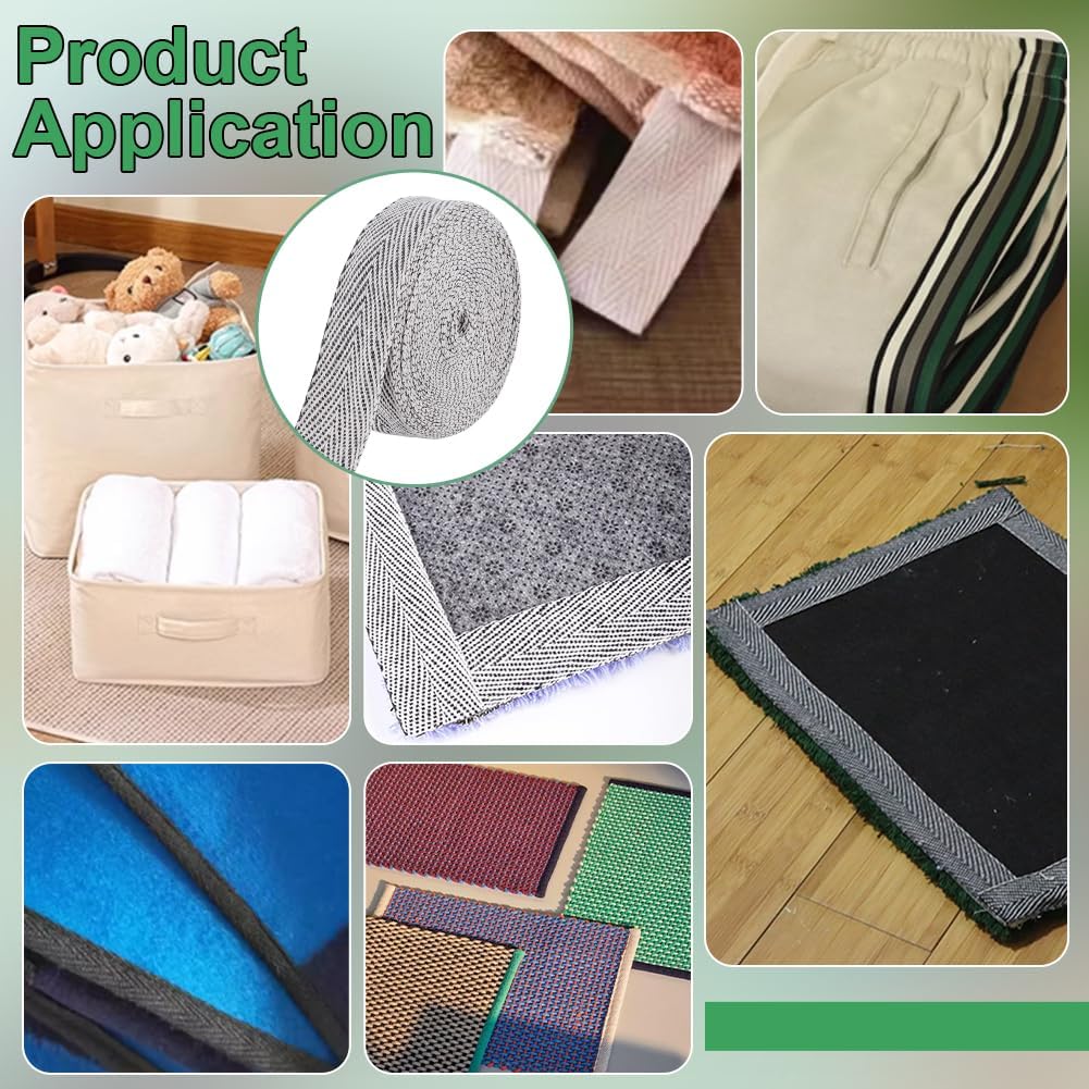 BENECREAT 10.9 Yard Carpet Edge Bias Binding, Gray White Cotton Carpet Rug Binding, Cotton Herringbone Ribbons for Sewing Project Carpet Repair