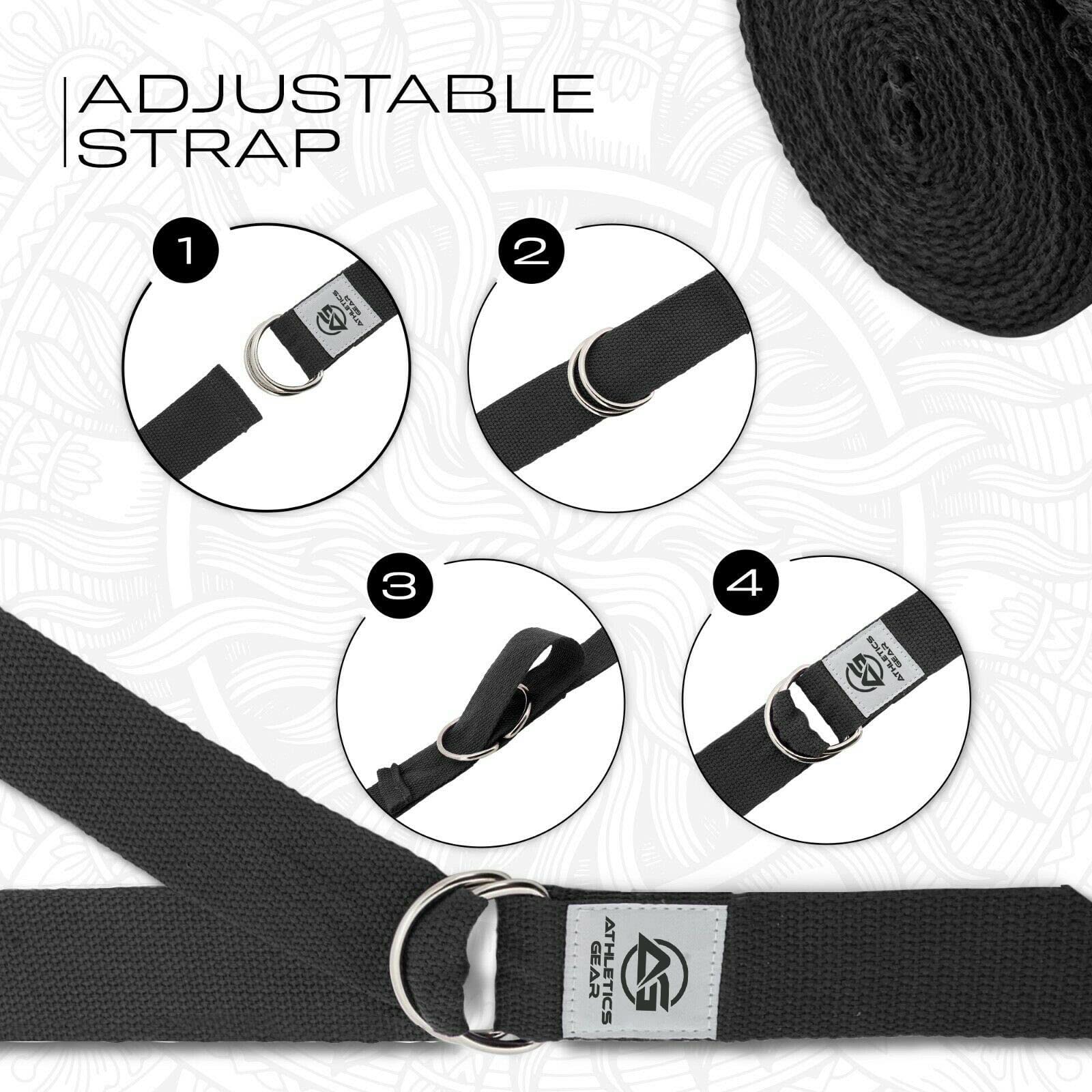Pack De 6 Sangles De Yoga En Coton Biologique – 250 X 4 Cm, Double Boucle Métallique, Fabriquées En Espagne