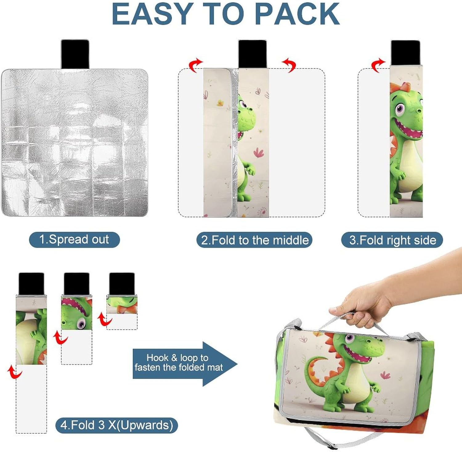 Outdoor Picnic Blanket Extra Large Beach Blanket Waterproof Picnic Mat Cute Dinosaur Camping Blanket Portable with Carry Strap Park Blanket for Grass Camping Park