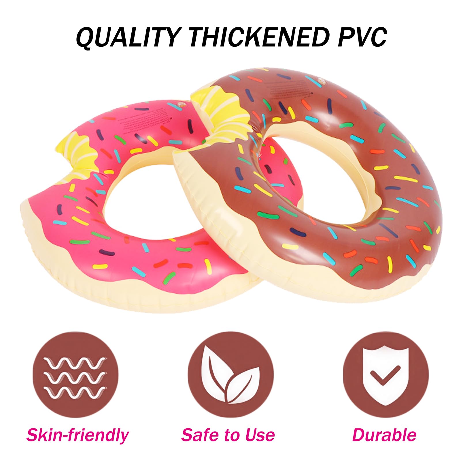 2 PCS Ciambella Gonfiabile Set, 80 CM Gonfiabile Galleggiante Anello da Nuoto Giocattoli Galleggianti per Bambini Adulti Ragazze per Estate in Piscina Spiaggia di Festa Rosa & Marrone