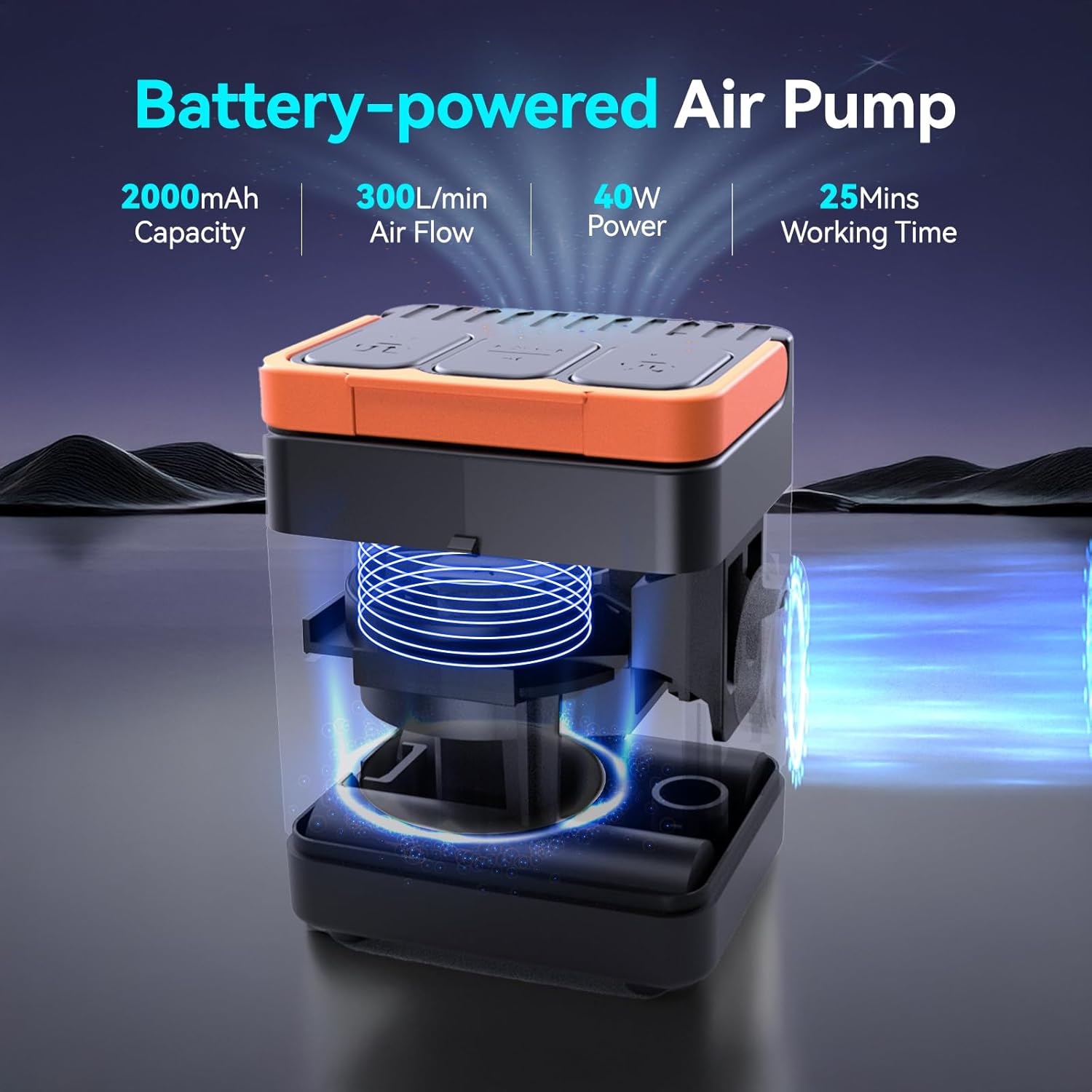 COMMOUDS Portable Air Pump with 2000mAh Battery, USB Rechargeable Electric Air Pump-Quick Inflate Deflate for Air Mattress, Sleeping Pads, Pool Toys, Floats, Swimming Ring